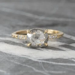 1.11 Carat Salt And Pepper Oval Diamond Engagement Ring, Jules Setting, 14K Yellow Gold