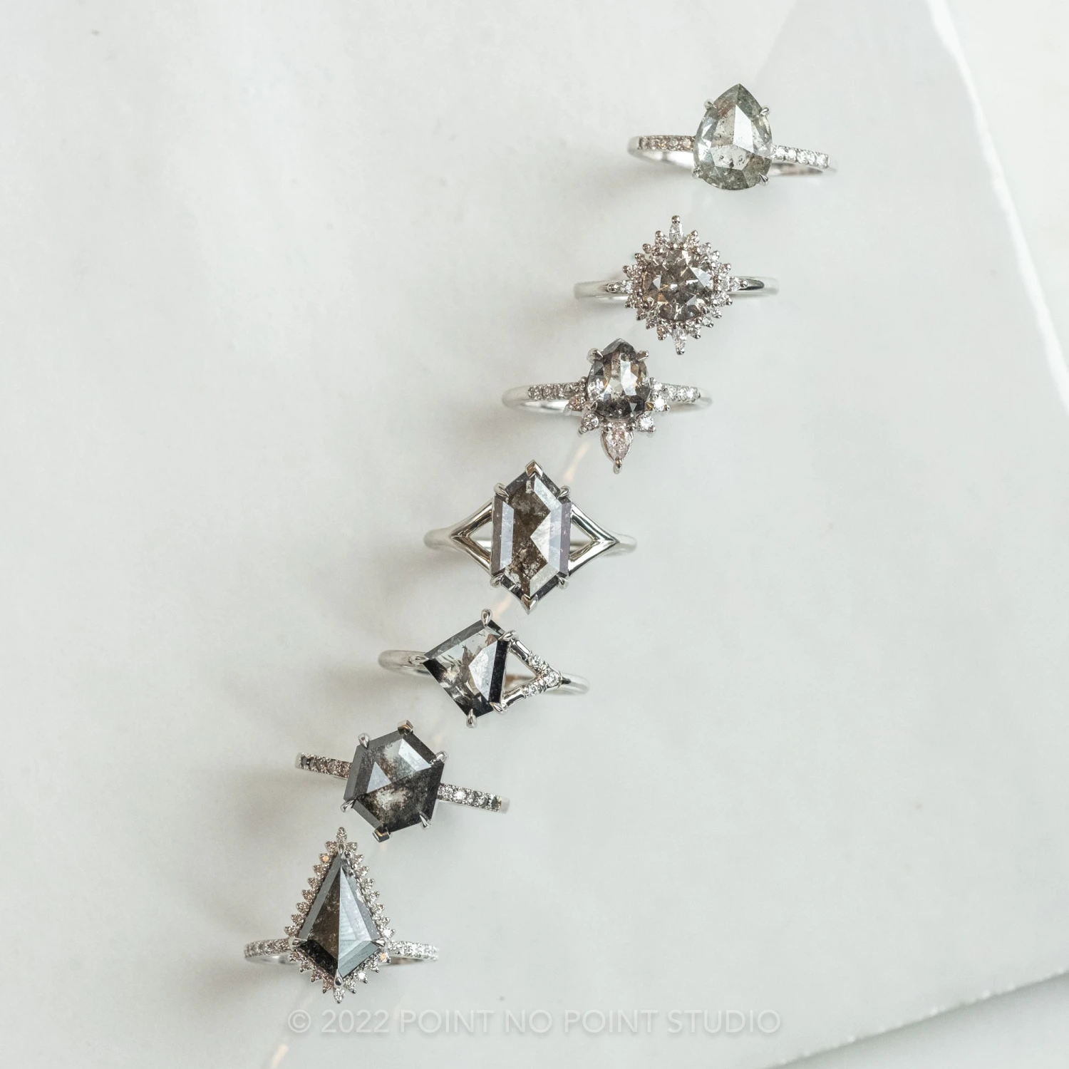 1.84 Carat Black Speckled Hexagon Diamond Engagement Ring, Charlize Setting, 14K White Gold - Image 5