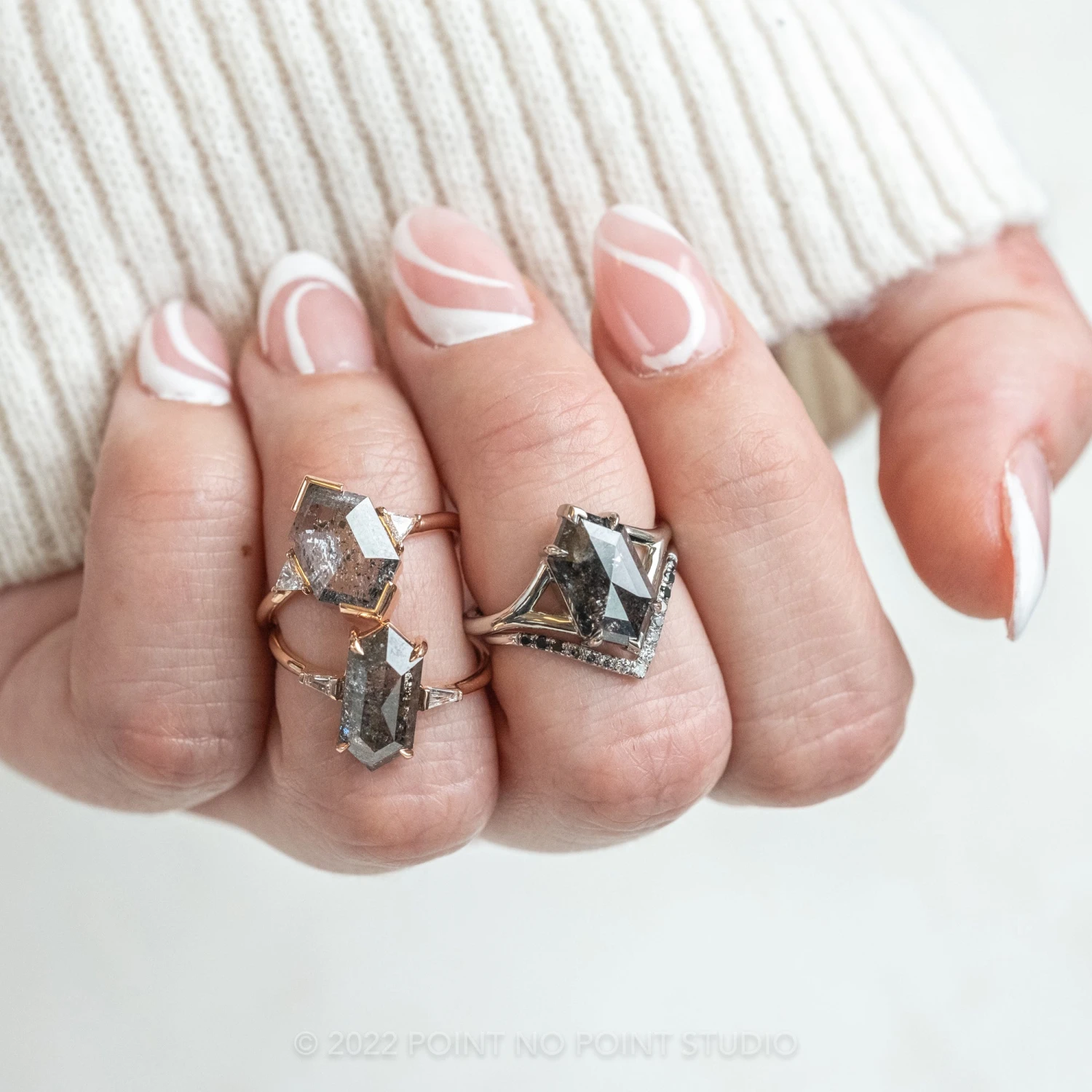 1.84 Carat Black Speckled Hexagon Diamond Engagement Ring, Charlize Setting, 14K White Gold - Image 6