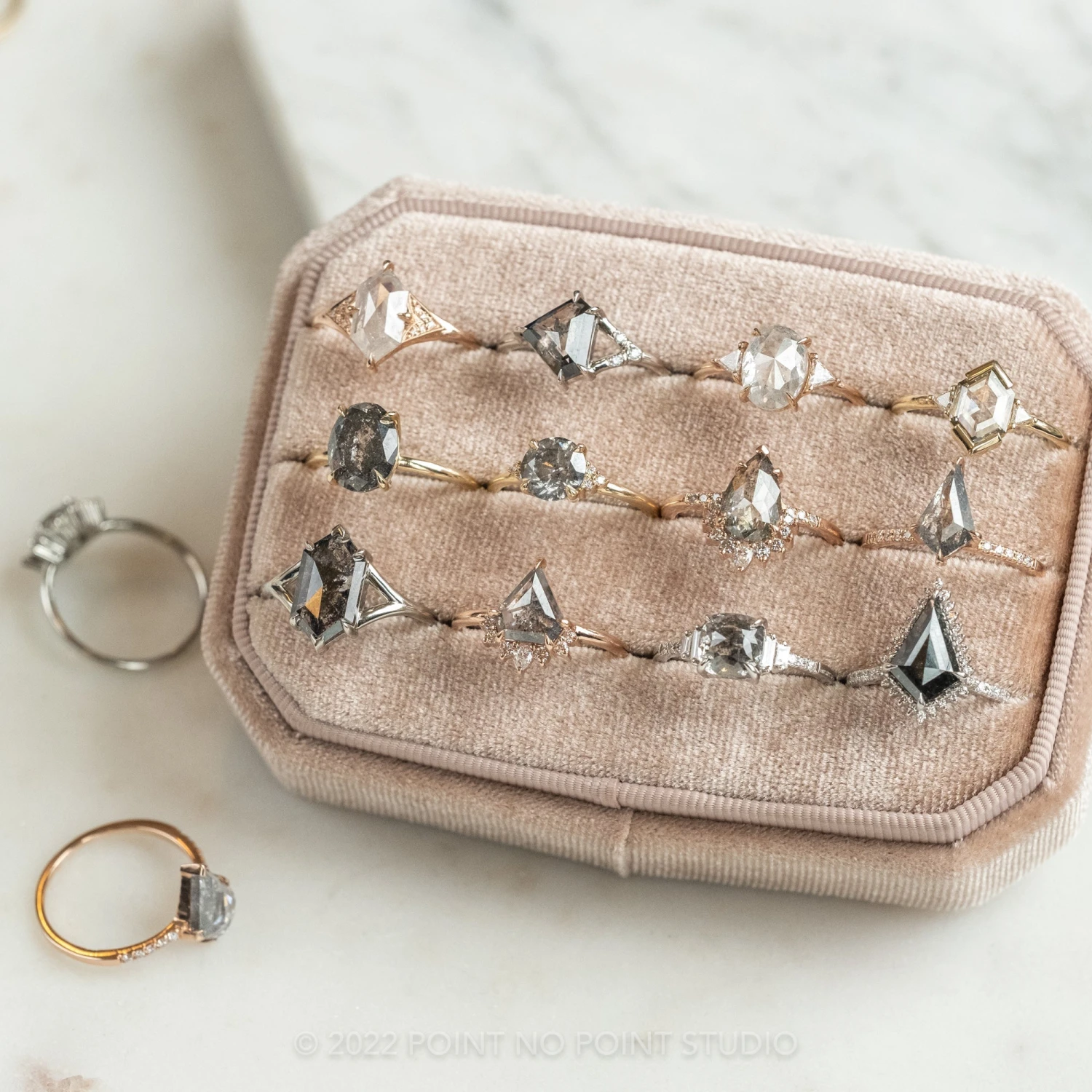 1.84 Carat Black Speckled Hexagon Diamond Engagement Ring, Charlize Setting, 14K White Gold - Image 9