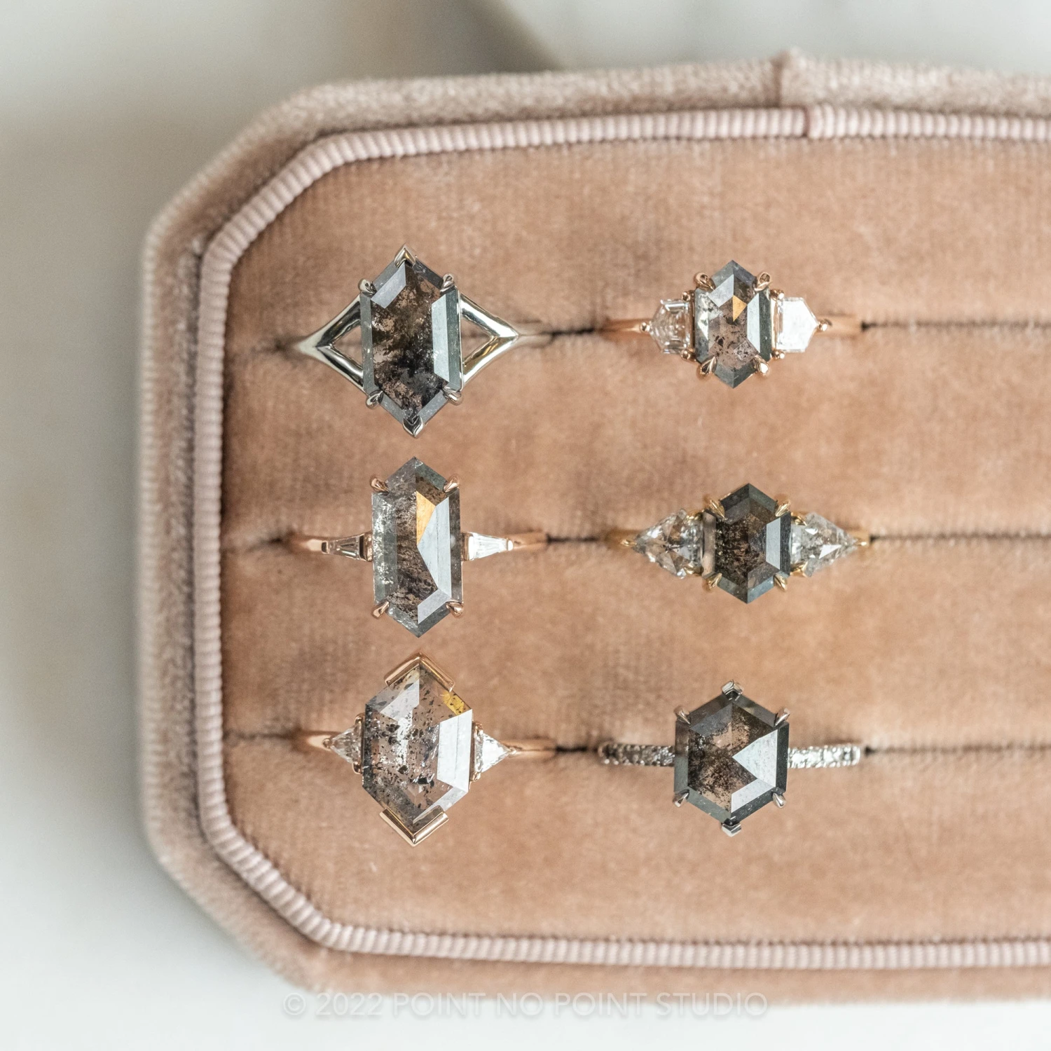 1.84 Carat Black Speckled Hexagon Diamond Engagement Ring, Charlize Setting, 14K White Gold - Image 8