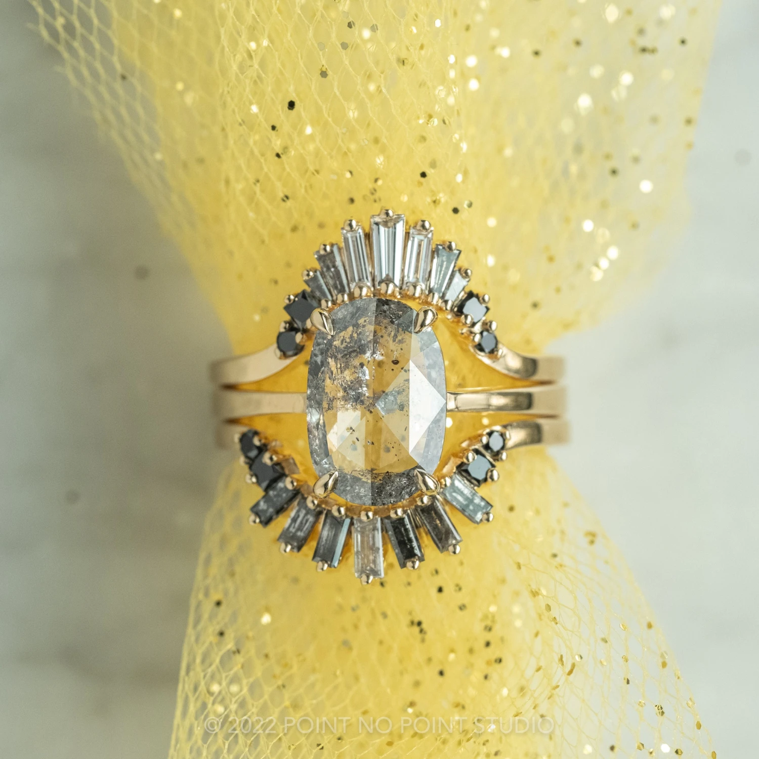 Baguette Diamond Wedding Band, Ombre Wren Setting, 14K Rose Gold - Image 4