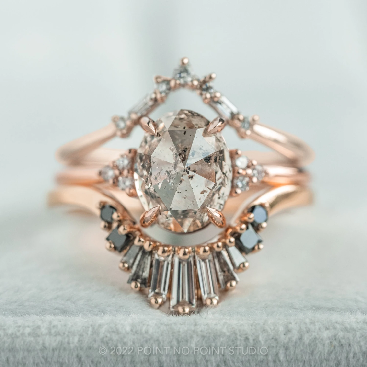 Baguette Diamond Wedding Band, Ombre Wren Setting, 14K Rose Gold - Image 3