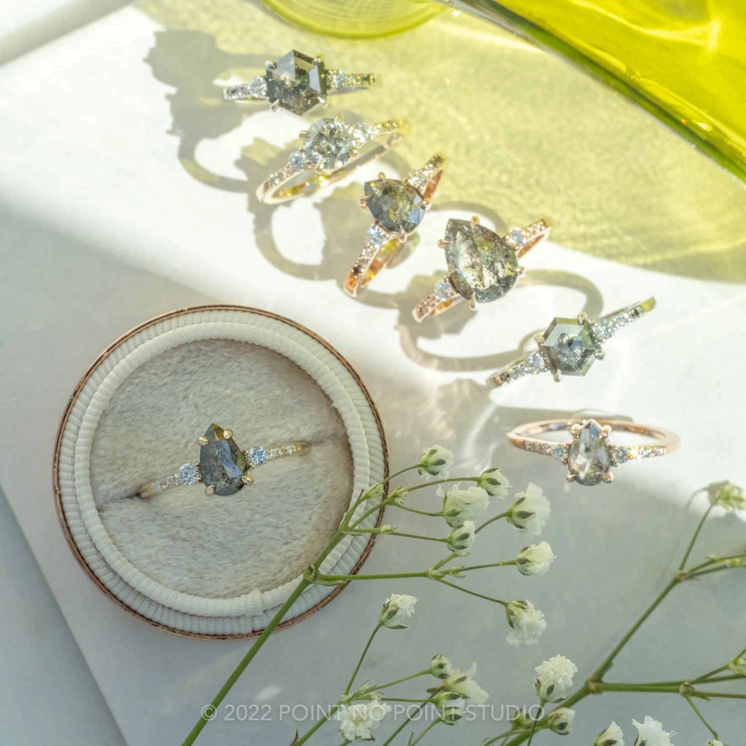 .96 Carat Salt And Pepper Pear Diamond Engagement Ring, Eliza Setting, 14K Rose Gold - Image 4