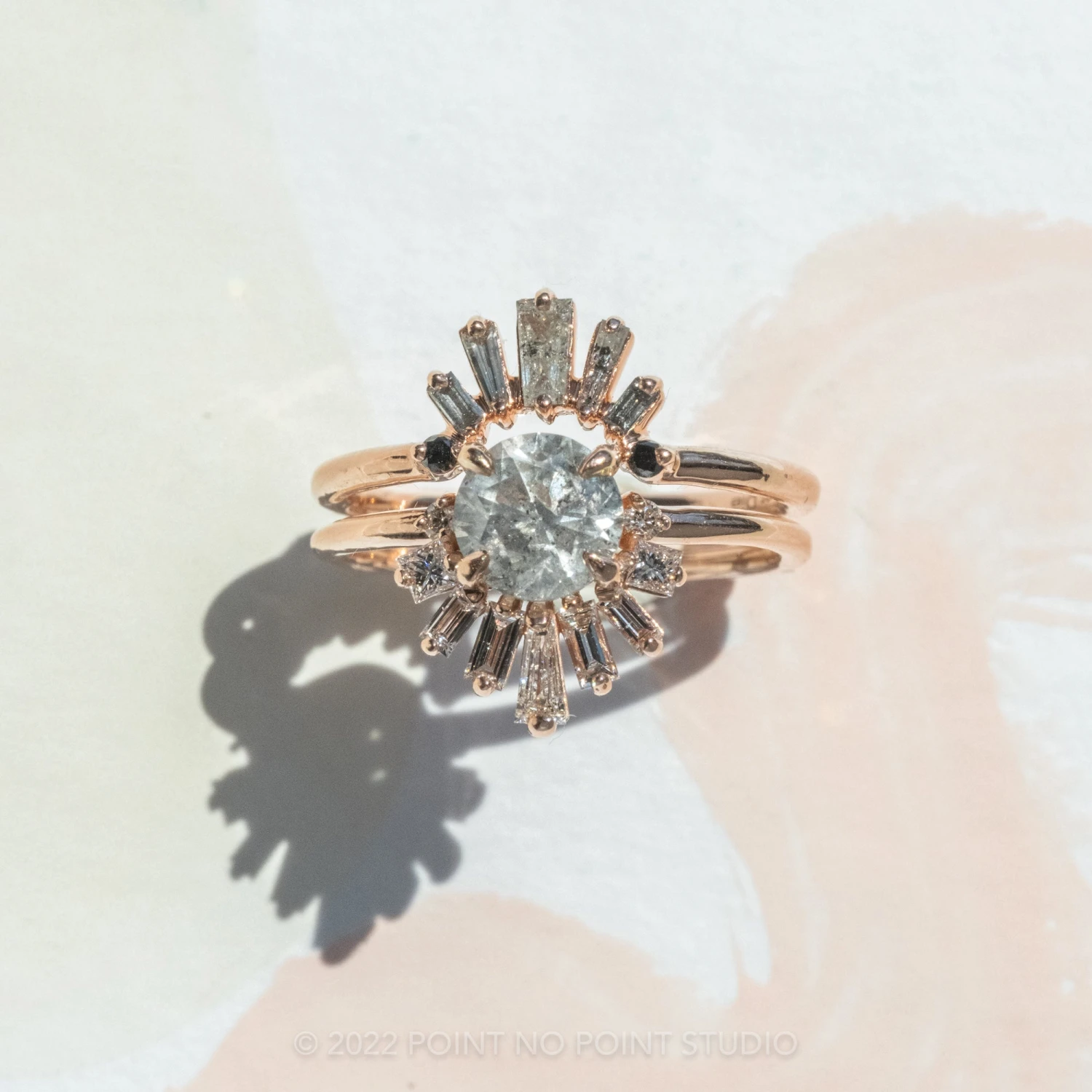 1.56 Carat Salt And Pepper Round Diamond Engagement Ring, Wren Setting, 14K Rose Gold - Image 3