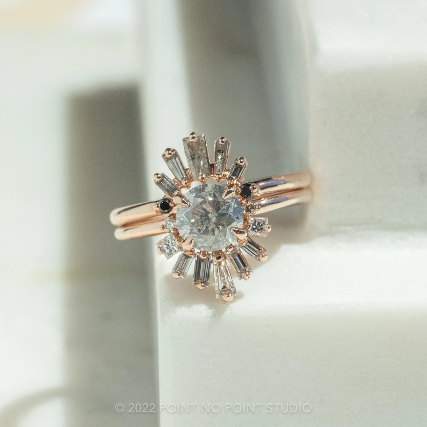 1.56 Carat Salt And Pepper Round Diamond Engagement Ring, Wren Setting, 14K Rose Gold - Image 6