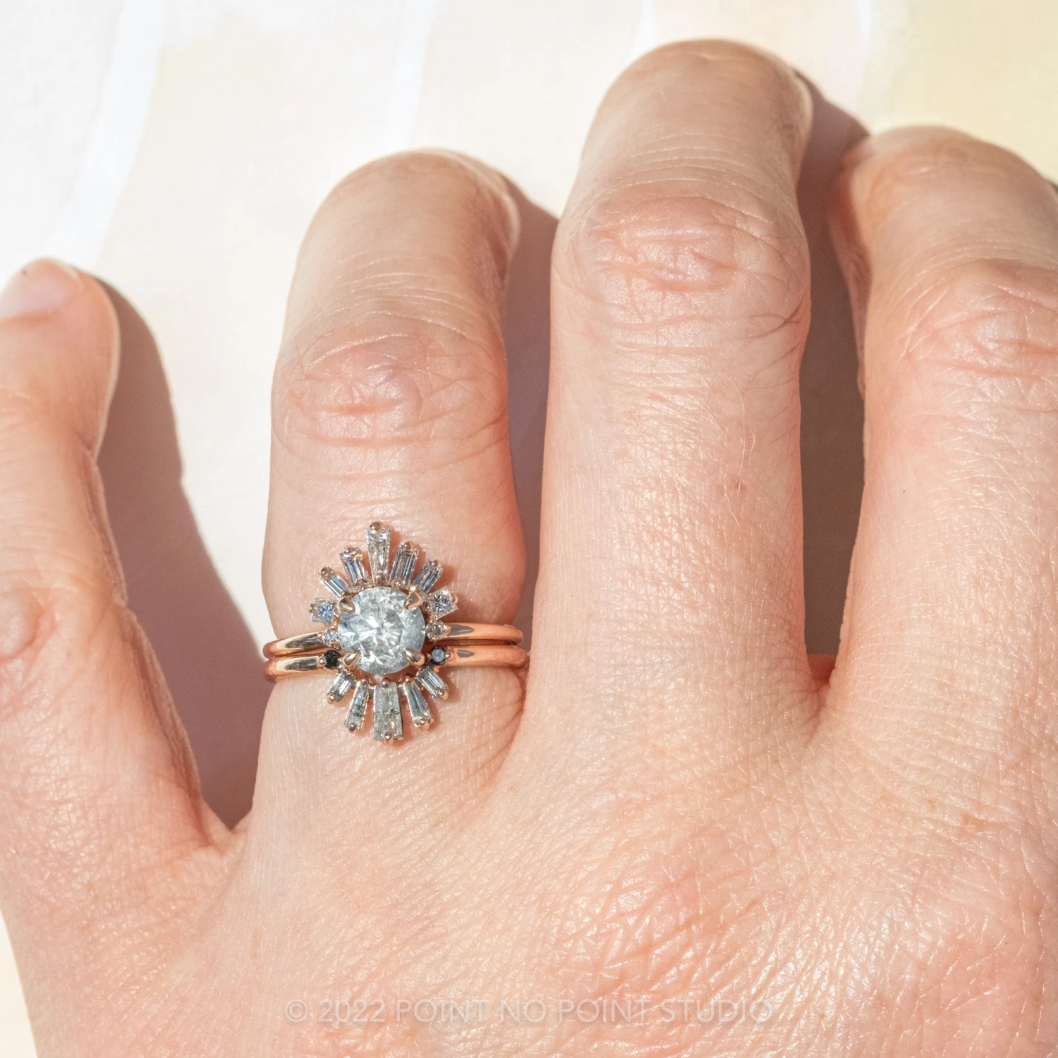 1.56 Carat Salt And Pepper Round Diamond Engagement Ring, Wren Setting, 14K Rose Gold - Image 4