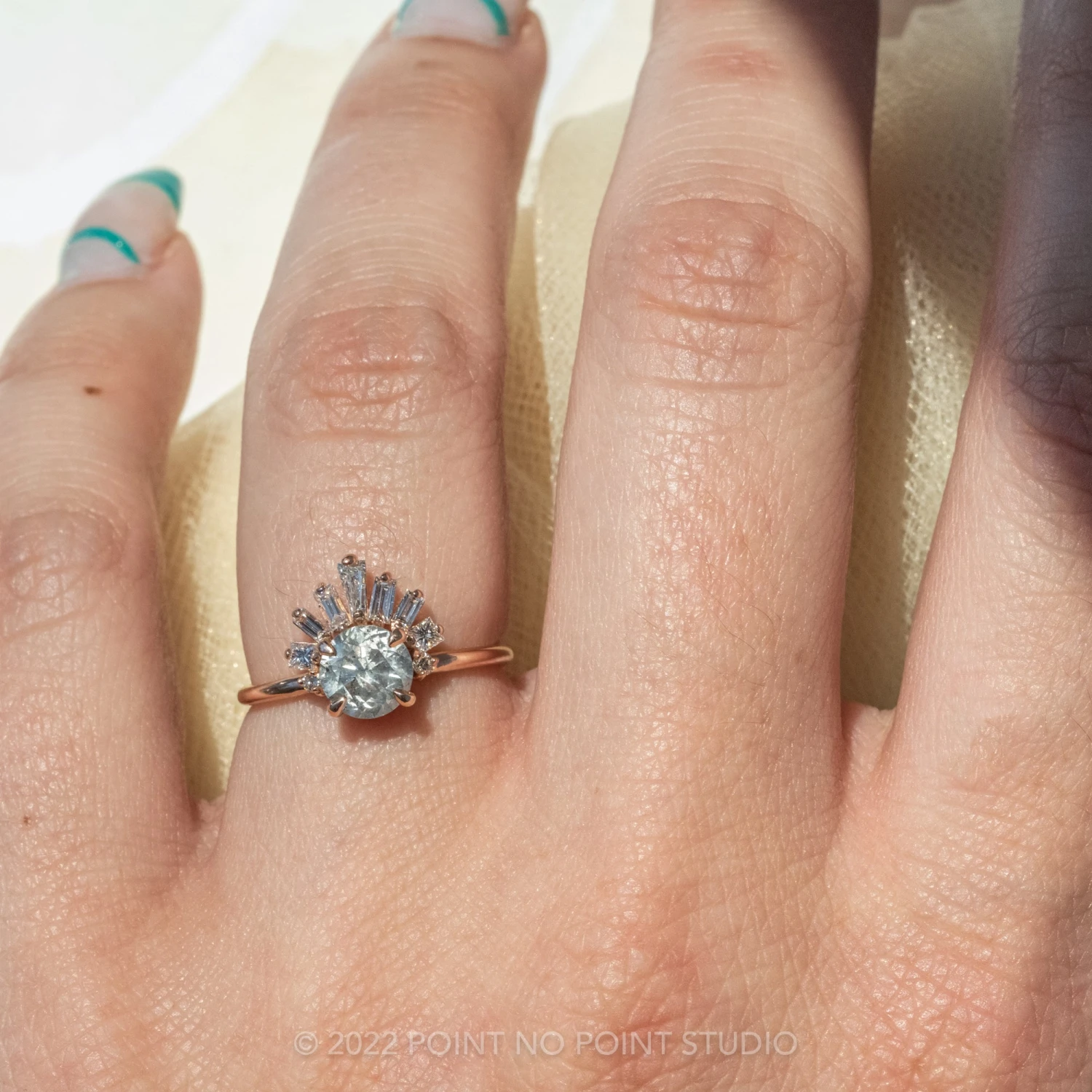 1.56 Carat Salt And Pepper Round Diamond Engagement Ring, Wren Setting, 14K Rose Gold - Image 2