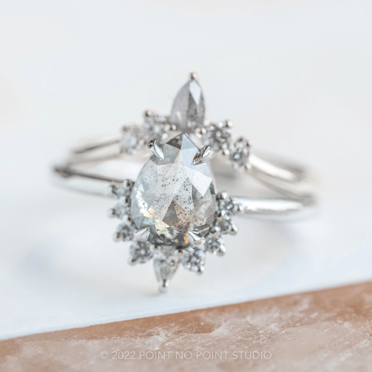 1.67 Carat Salt And Pepper Pear Diamond Engagement Ring, Ava Setting, Platinum - Image 3