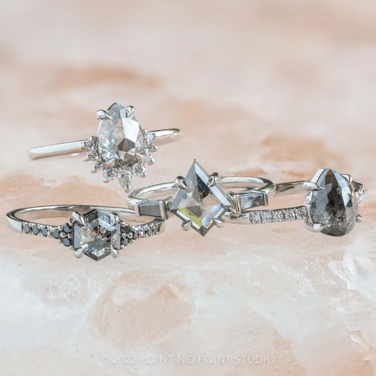 1.67 Carat Salt And Pepper Pear Diamond Engagement Ring, Ava Setting, Platinum - Image 6