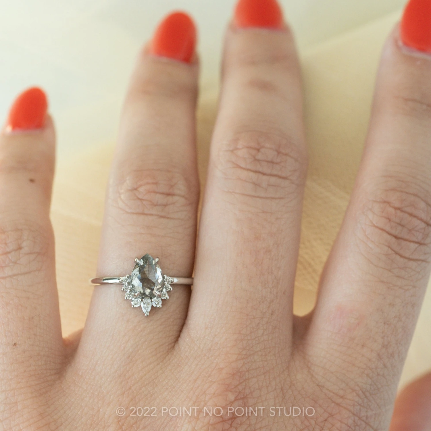 1.67 Carat Salt And Pepper Pear Diamond Engagement Ring, Ava Setting, Platinum - Image 2