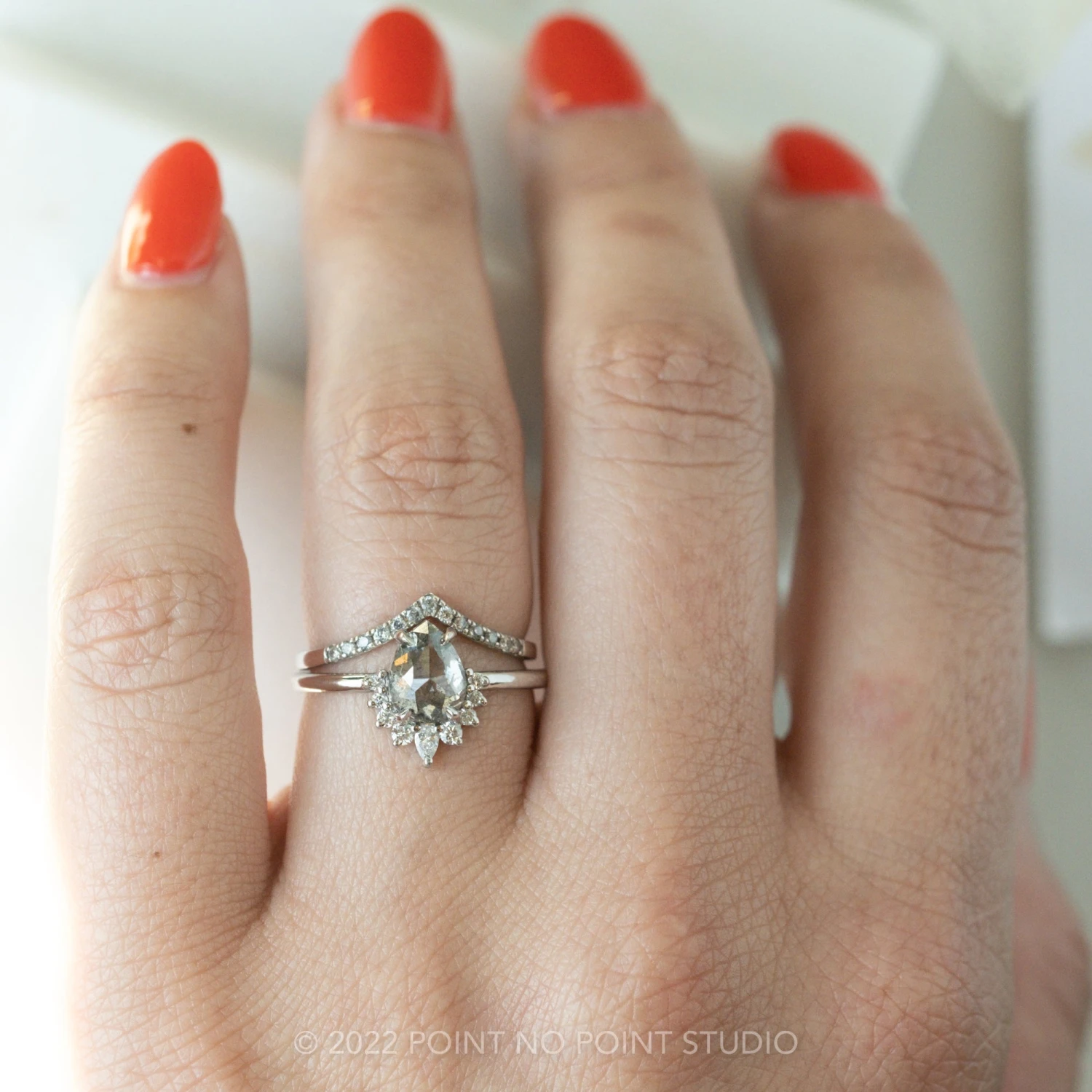 1.67 Carat Salt And Pepper Pear Diamond Engagement Ring, Ava Setting, Platinum - Image 4