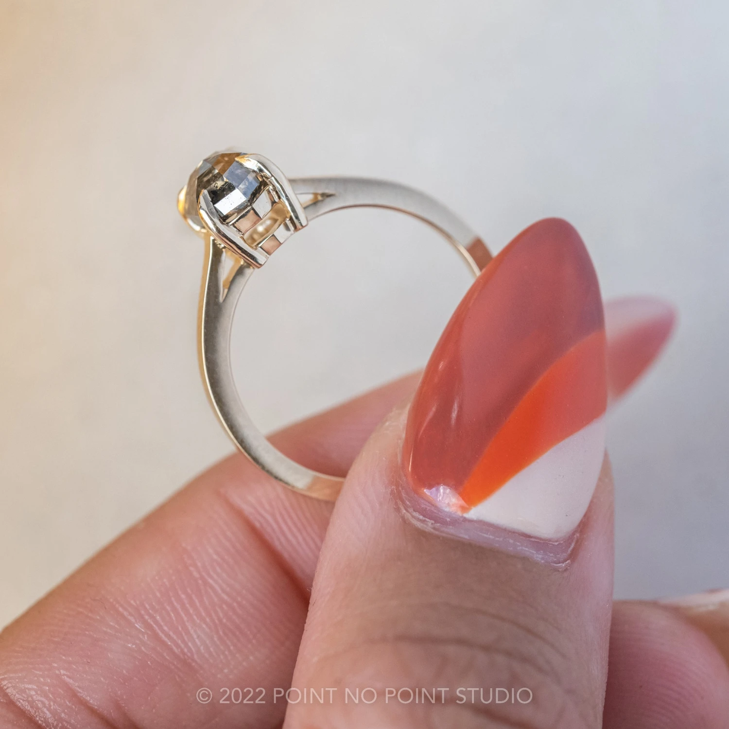 1.04 Carat Salt And Pepper Hexagon Diamond Engagement Ring, Lark Setting, 14K Yellow Gold - Image 4