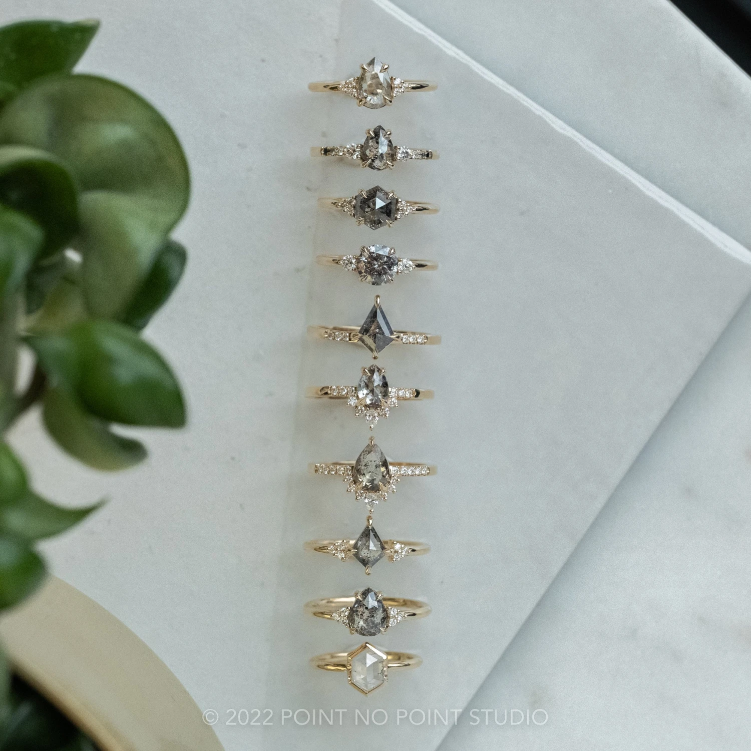 1.17 Carat Salt And Pepper Hexagon Engagement Ring, Quinn Setting, 14k Yellow Gold - Image 3