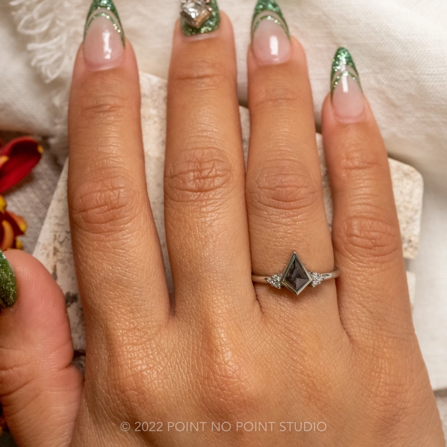 .60 Carat Salt And Pepper Kite Diamond Engagement Ring, Quinn Setting, 14k White Gold - Image 2