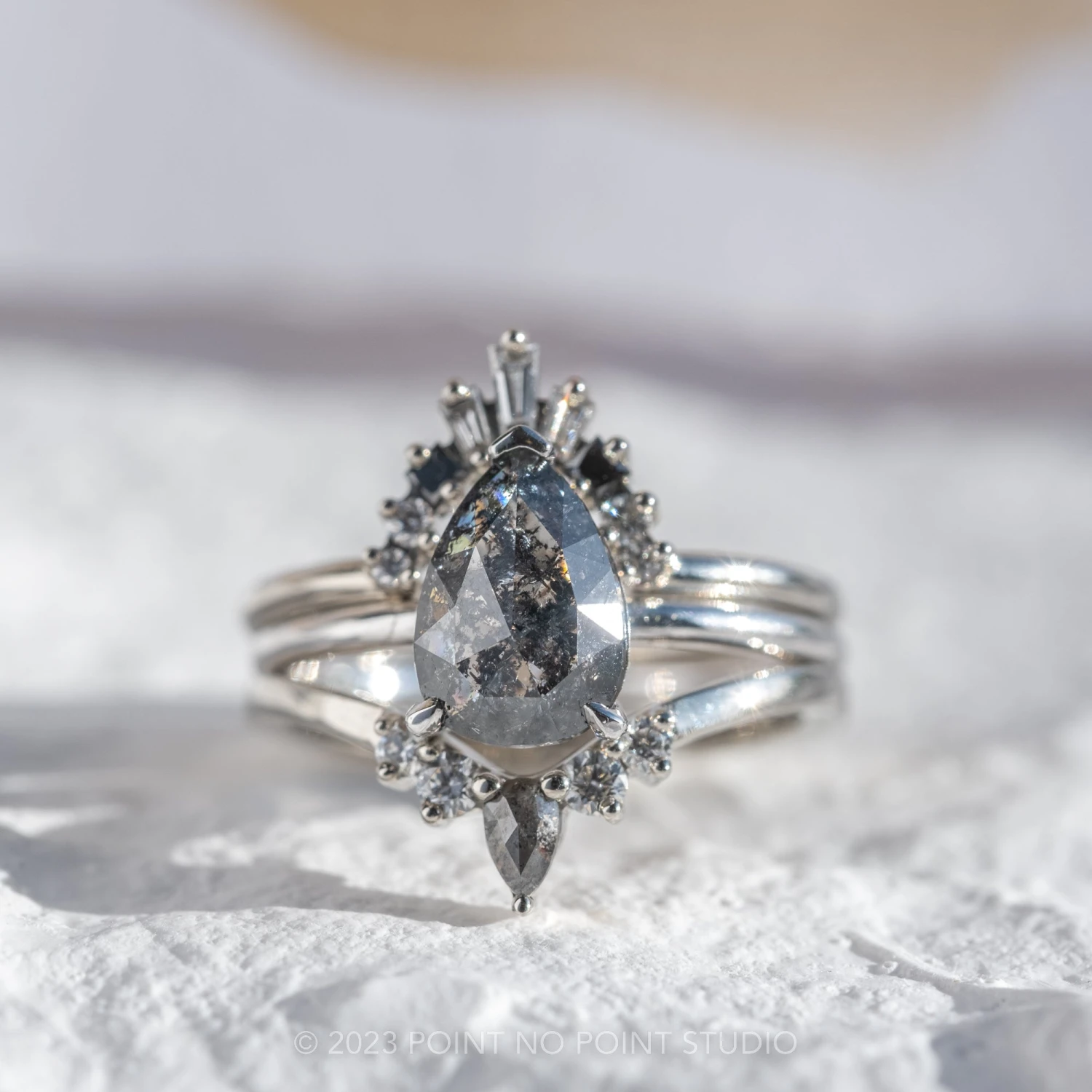 1.80 Carat Black Speckled Pear Diamond Engagement Ring, Jane Setting, Platinum - Image 3