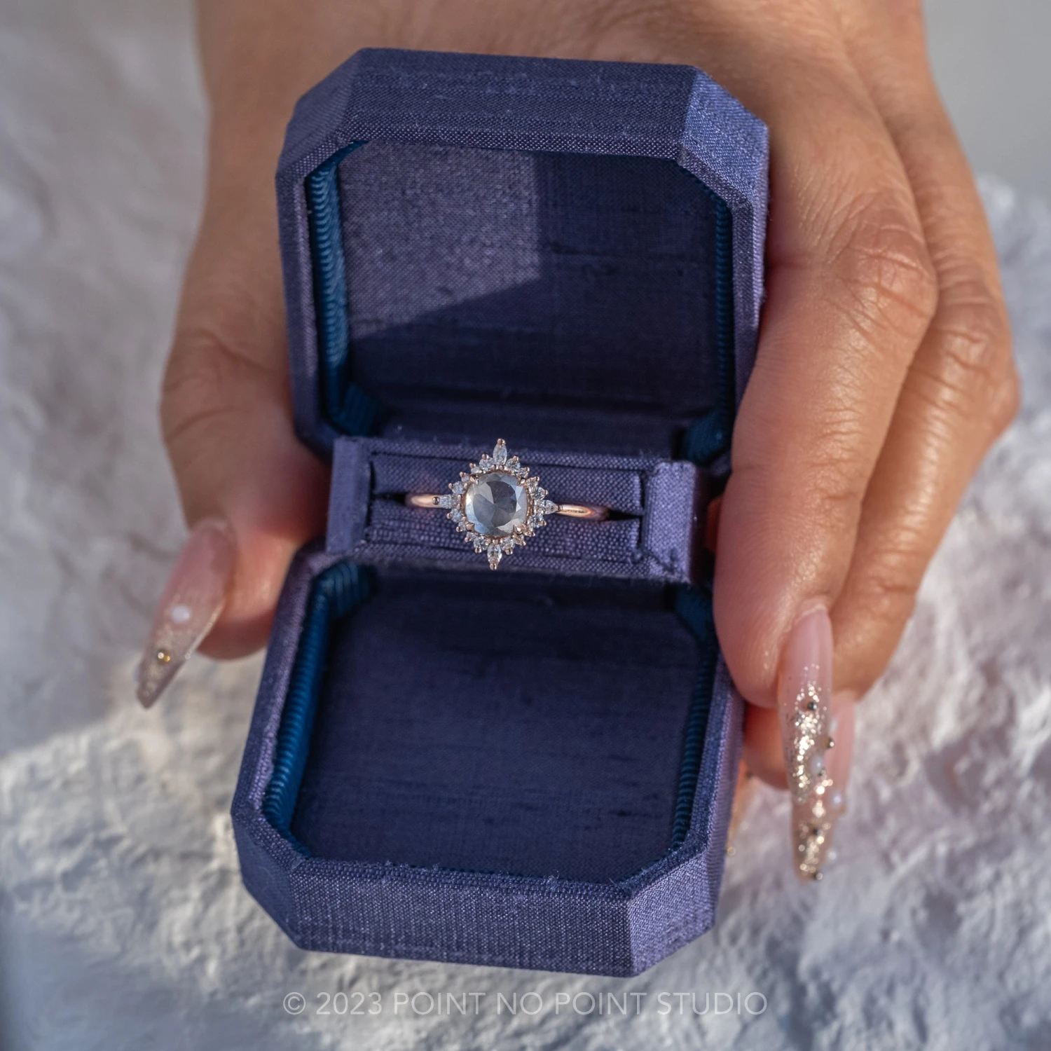 1.42 Carat Icy Grey Diamond Engagement Ring, Cosette Setting, 14k Rose Gold - Image 3