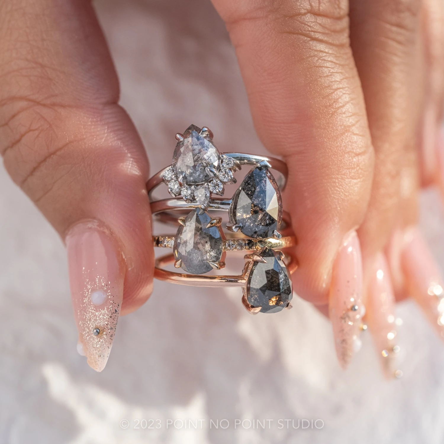 1.80 Carat Black Speckled Pear Diamond Engagement Ring, Jane Setting, Platinum - Image 4