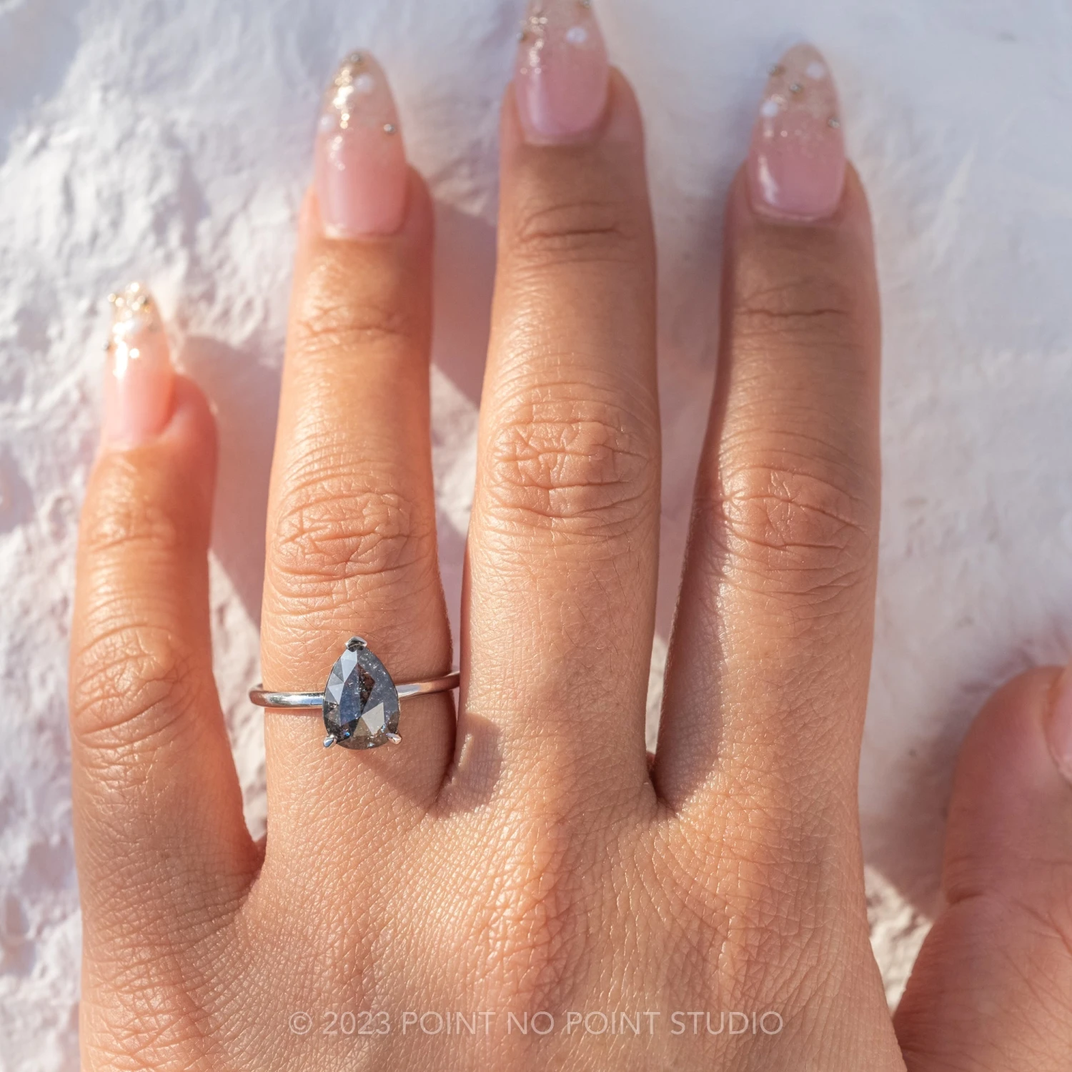 1.80 Carat Black Speckled Pear Diamond Engagement Ring, Jane Setting, Platinum - Image 2