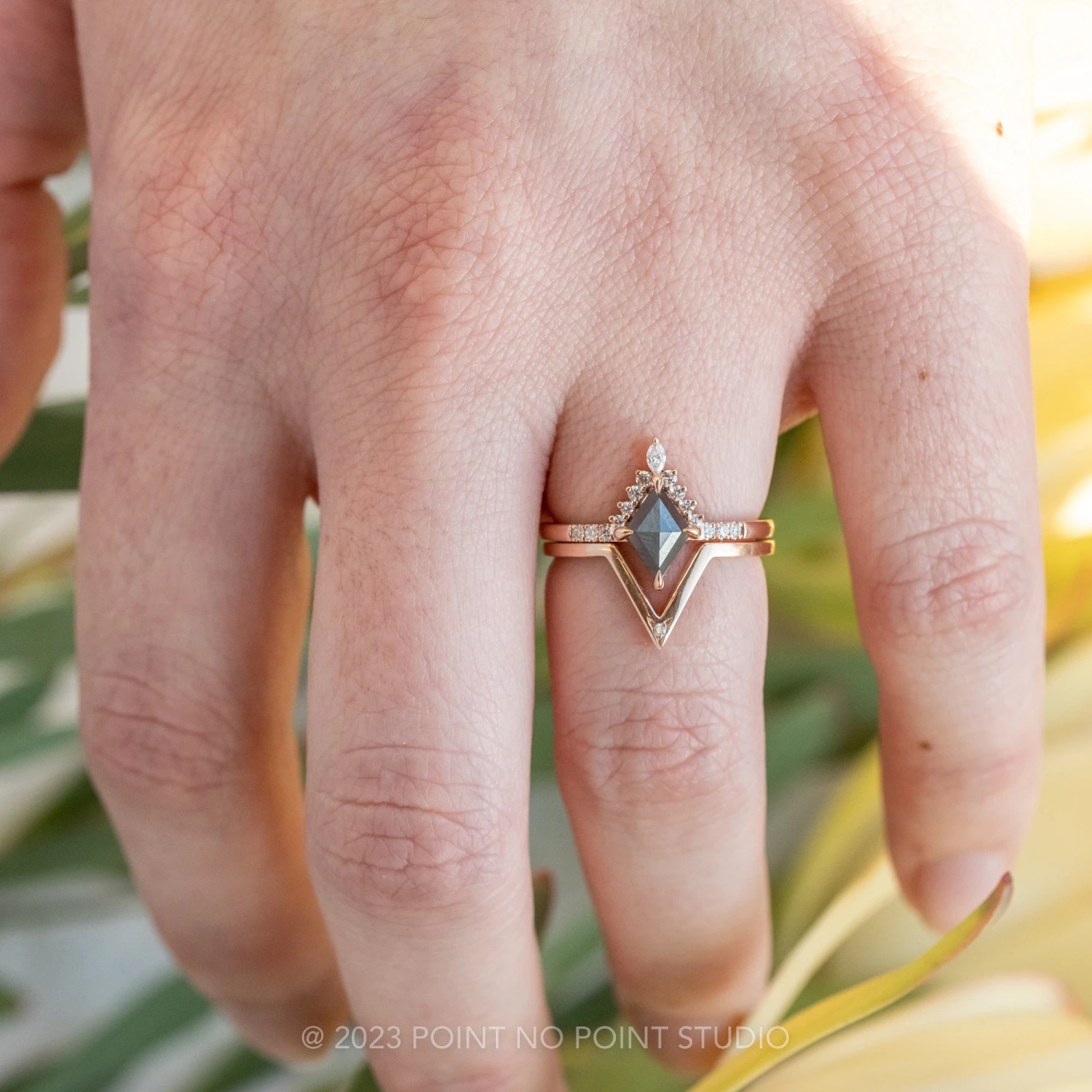 1.01 Carat Black Lozenge Diamond Engagement Ring, Avaline Setting, 14K Rose Gold - Image 2