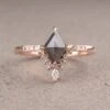 1.01 Carat Black Lozenge Diamond Engagement Ring, Avaline Setting, 14K Rose Gold