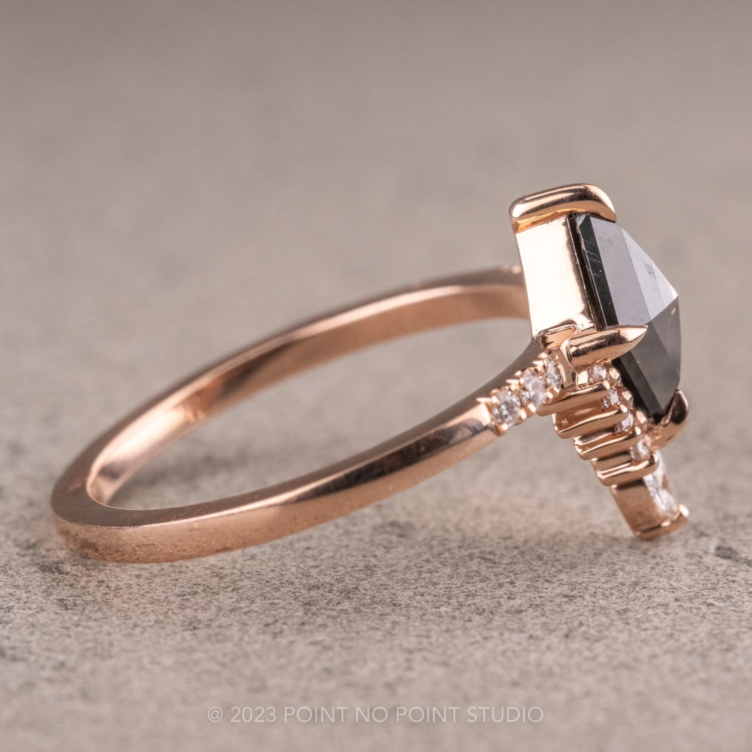 1.01 Carat Black Lozenge Diamond Engagement Ring, Avaline Setting, 14K Rose Gold - Image 4