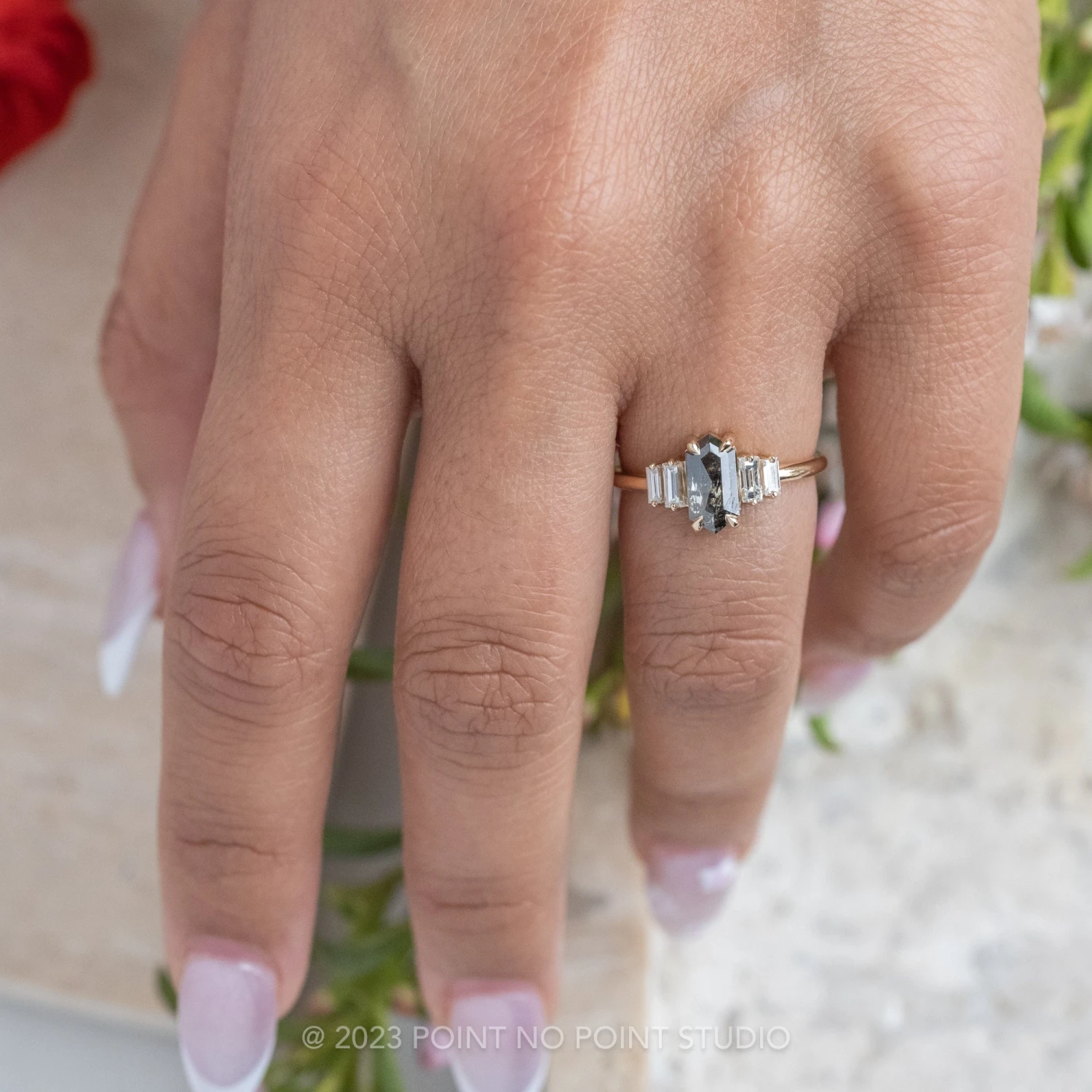 1.54 Carat Black Speckled Hexagon Diamond Engagement Ring, Betty Setting, 14k Yellow Gold - Image 2