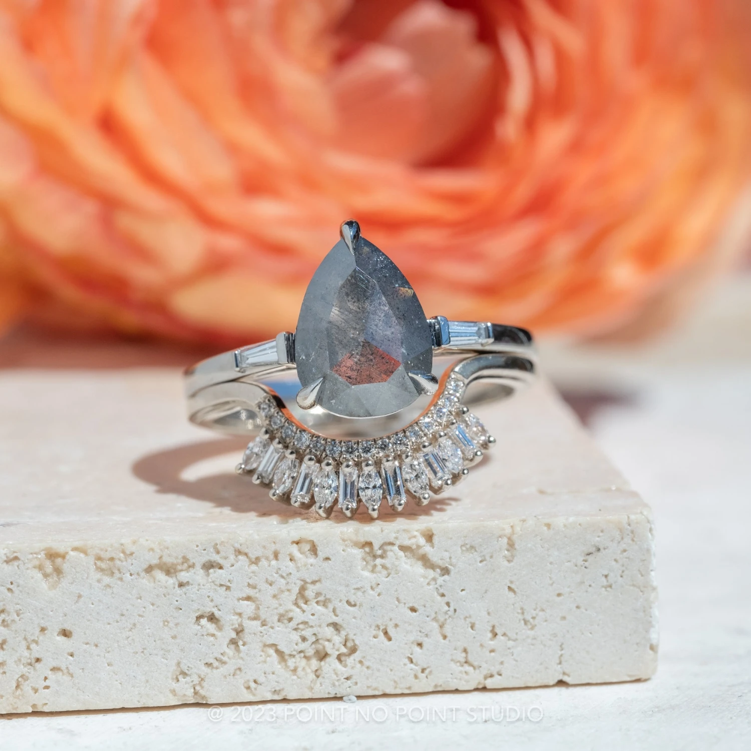 1.70 Carat Salt And Pepper Pear Diamond Engagement Ring, Zoe Setting, Platinum - Image 3