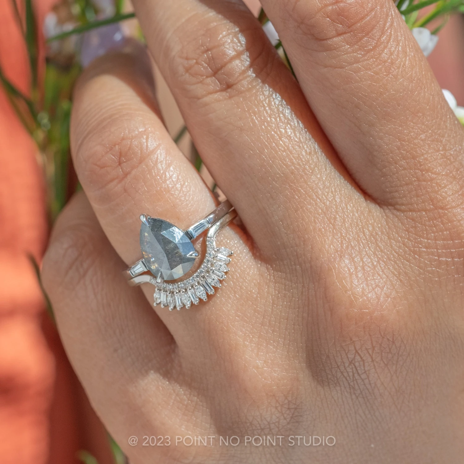 1.70 Carat Salt And Pepper Pear Diamond Engagement Ring, Zoe Setting, Platinum - Image 2