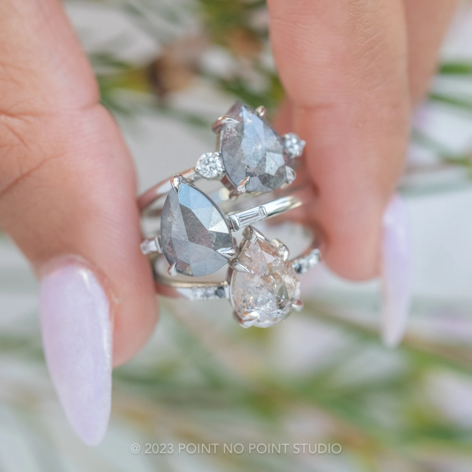 1.70 Carat Salt And Pepper Pear Diamond Engagement Ring, Zoe Setting, Platinum - Image 5