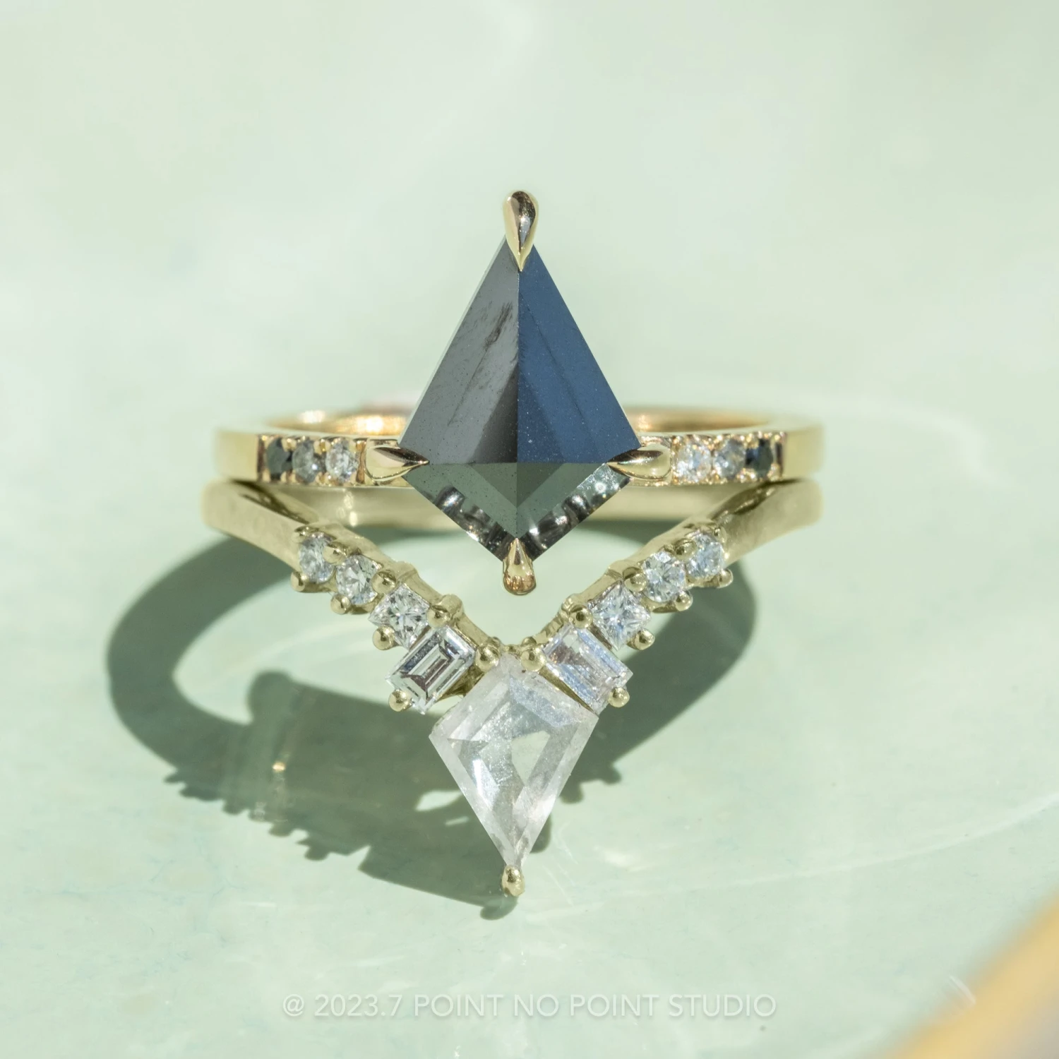 1.31 Carat Opaque Black Kite Diamond Engagement Ring, Ombre Jules Setting, 14K Yellow Gold - Image 3