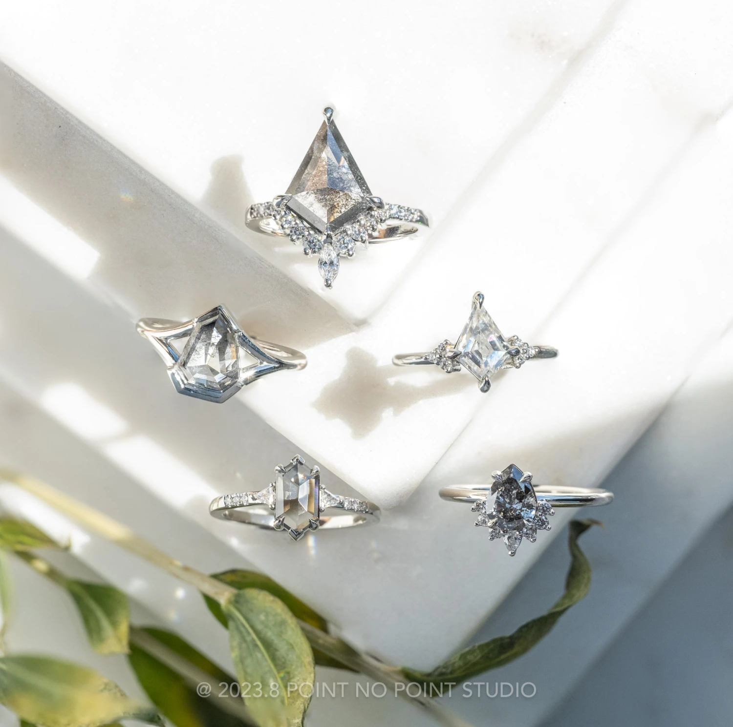 1.59 Carat Salt And Pepper Hexagon Diamond Engagement Ring, Eliza Setting, 14k White Gold - Image 4