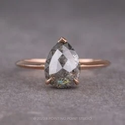 2.55 Carat Salt And Pepper Pear Diamond Engagement Ring, Jane Setting, 14K Rose Gold