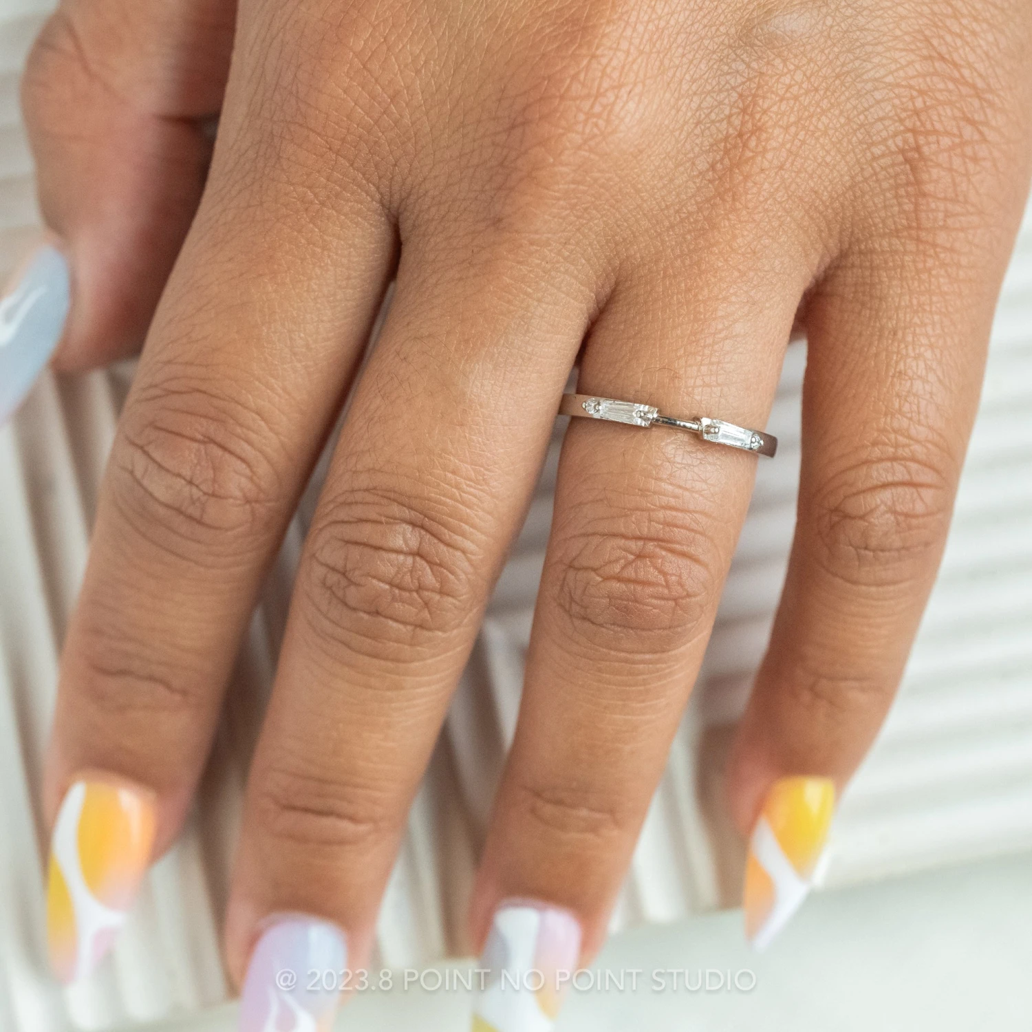 Baguette Diamond Wedding Cuff, Harper Setting, 14K White Gold - Image 2