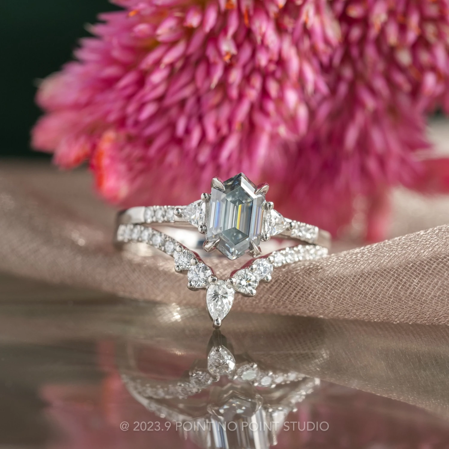 1.14 Carat Grey Hexagon Moissanite Engagement Ring, Liza Setting, Platinum - Image 3