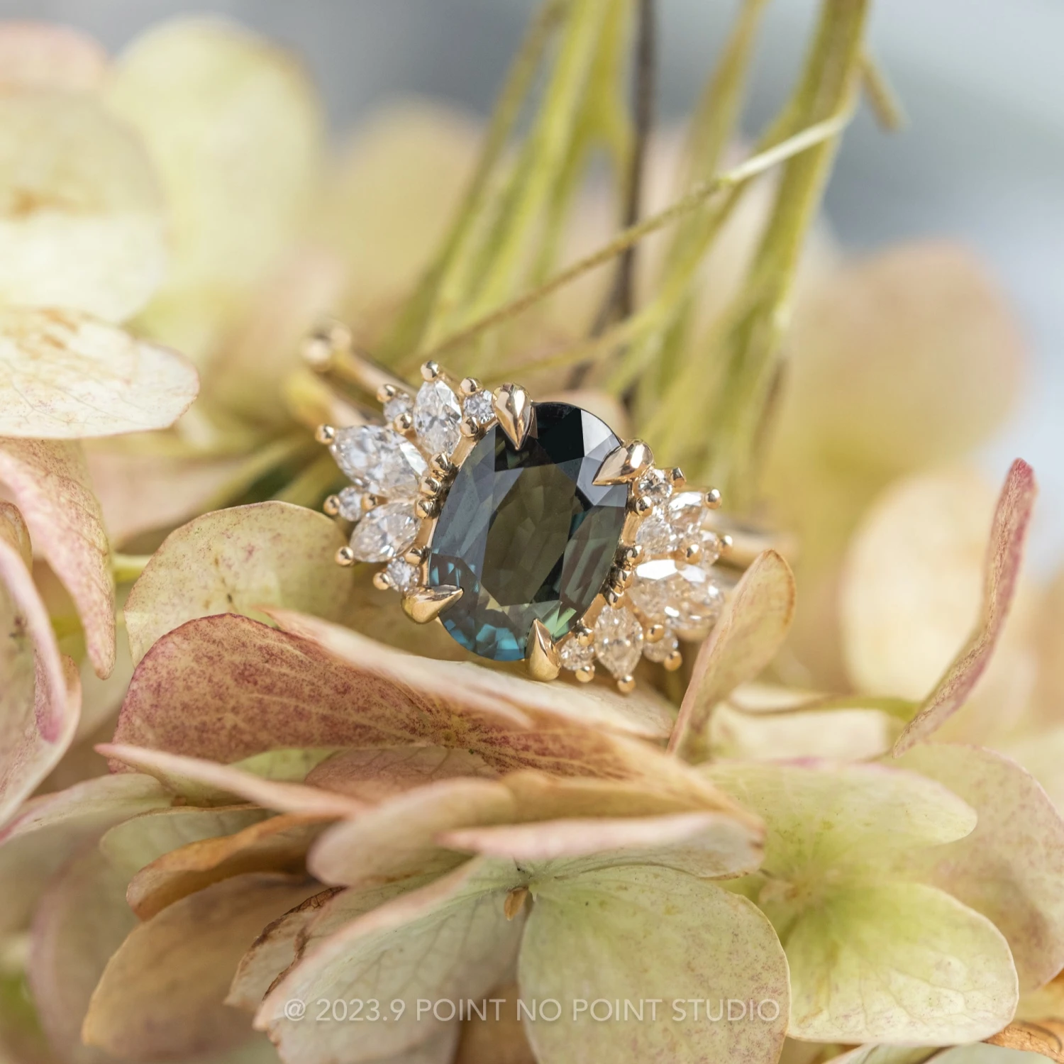 2.06 Carat Green Oval Sapphire And Diamond Engagement Ring, Monarch Setting, 14K Yellow Gold - Image 3