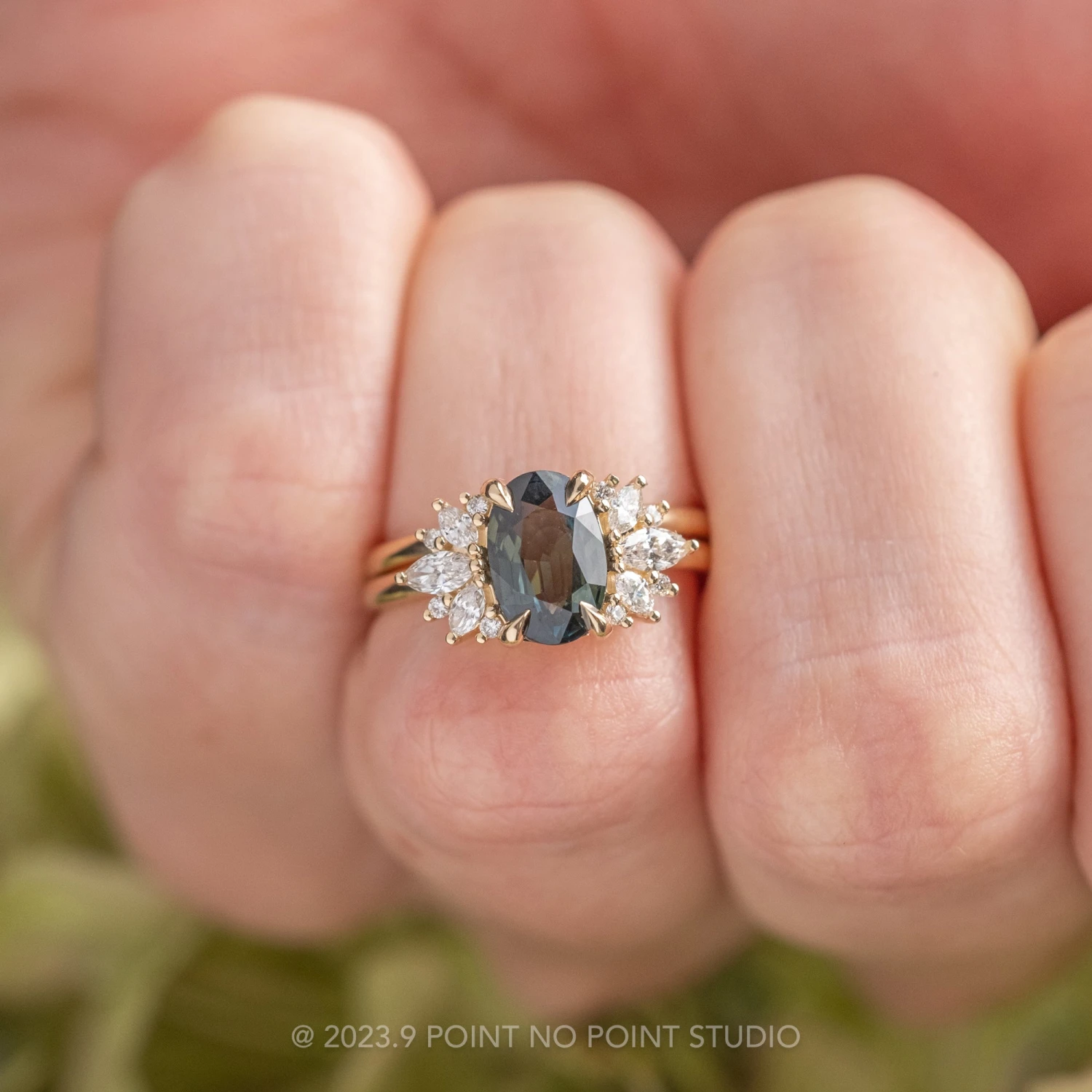 2.06 Carat Green Oval Sapphire And Diamond Engagement Ring, Monarch Setting, 14K Yellow Gold - Image 2