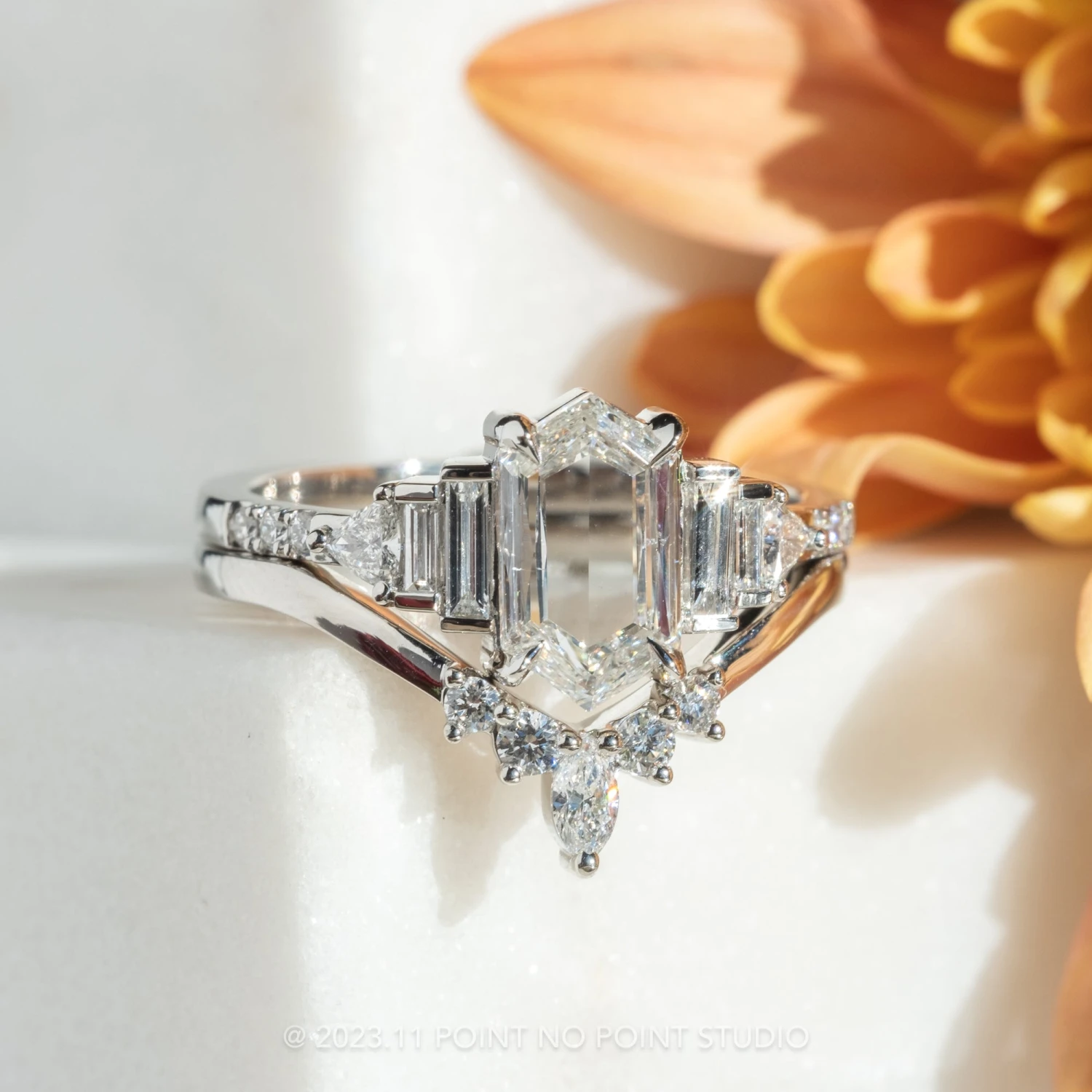 1.60 Carat Clear Hexagon Diamond Engagement Ring, Betty Setting, Platinum - Image 3