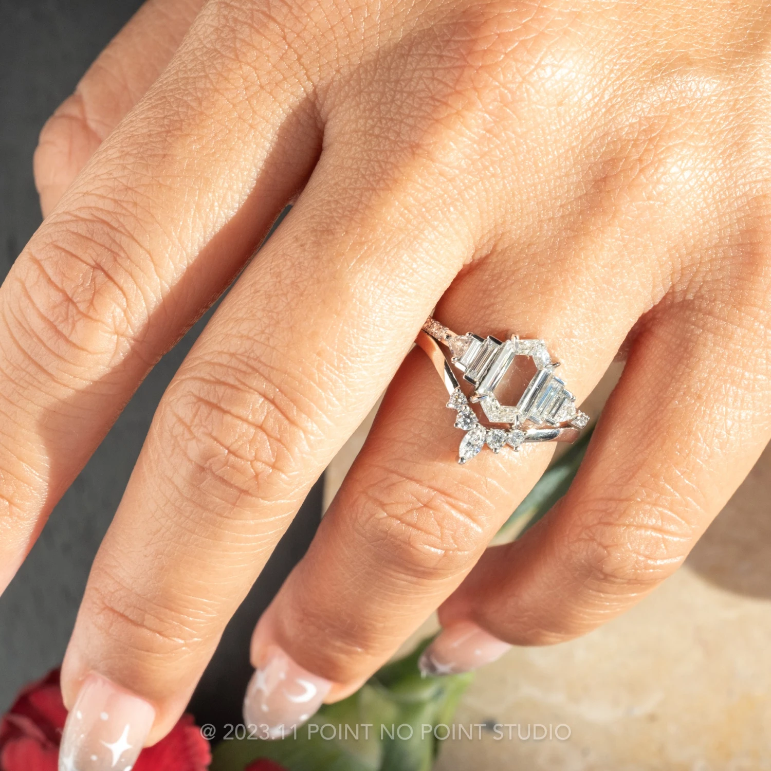 1.60 Carat Clear Hexagon Diamond Engagement Ring, Betty Setting, Platinum - Image 2