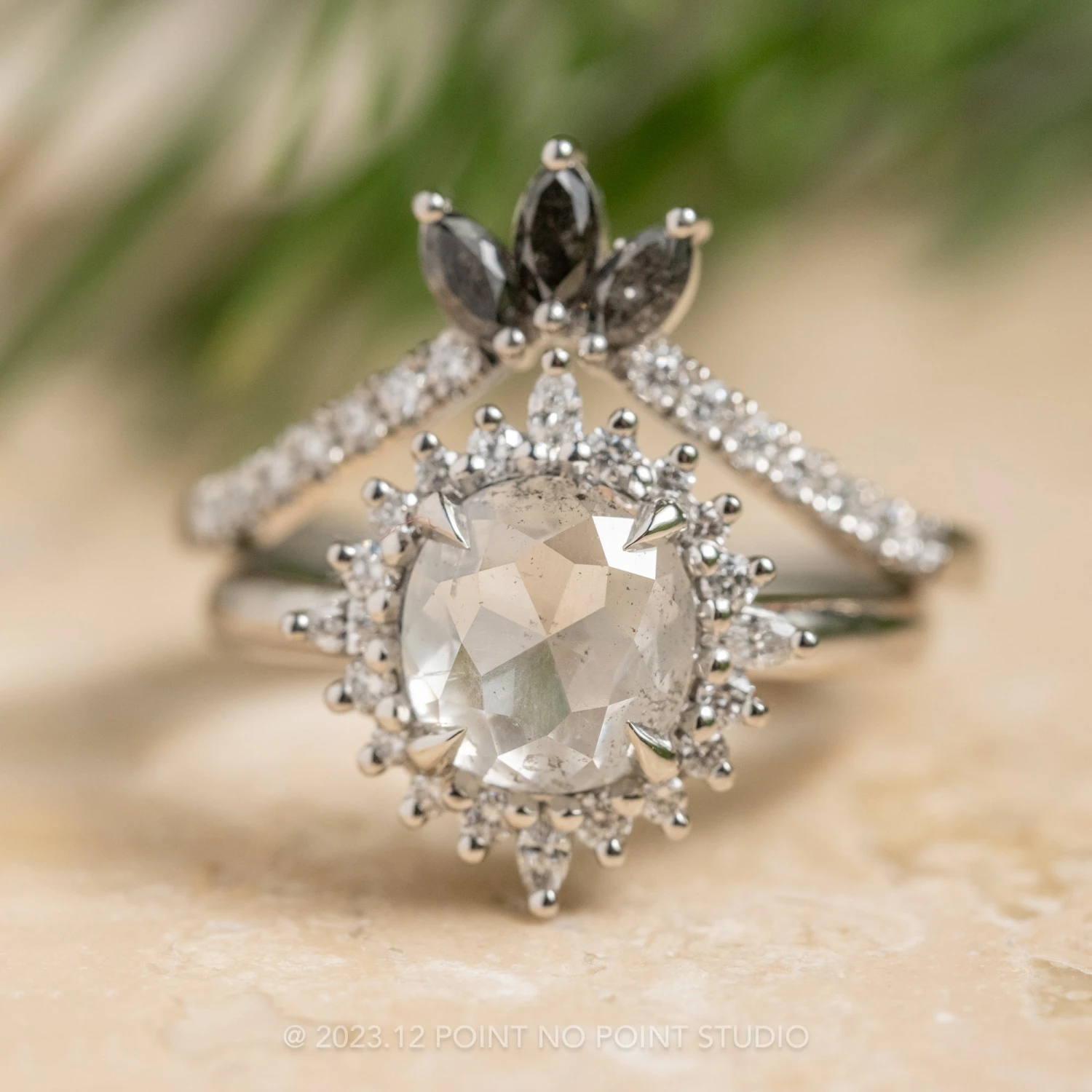 1.37 Carat Icy Salt And Pepper Cushion Diamond Engagement Ring, Cosette Setting, Platinum - Image 3