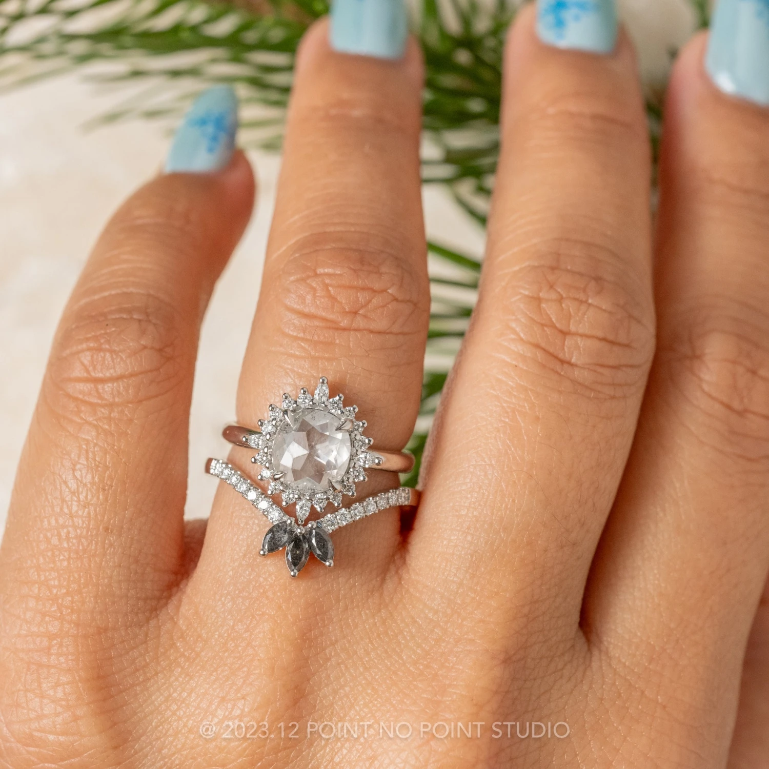 1.37 Carat Icy Salt And Pepper Cushion Diamond Engagement Ring, Cosette Setting, Platinum - Image 2