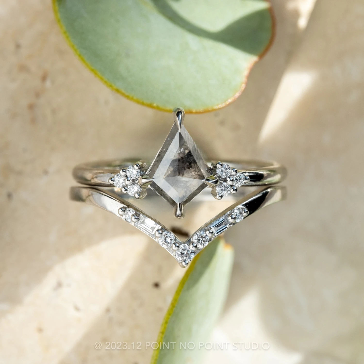 .91 Carat Salt And Pepper Kite Diamond Engagement Ring, Quinn Setting, Platinum - Image 3