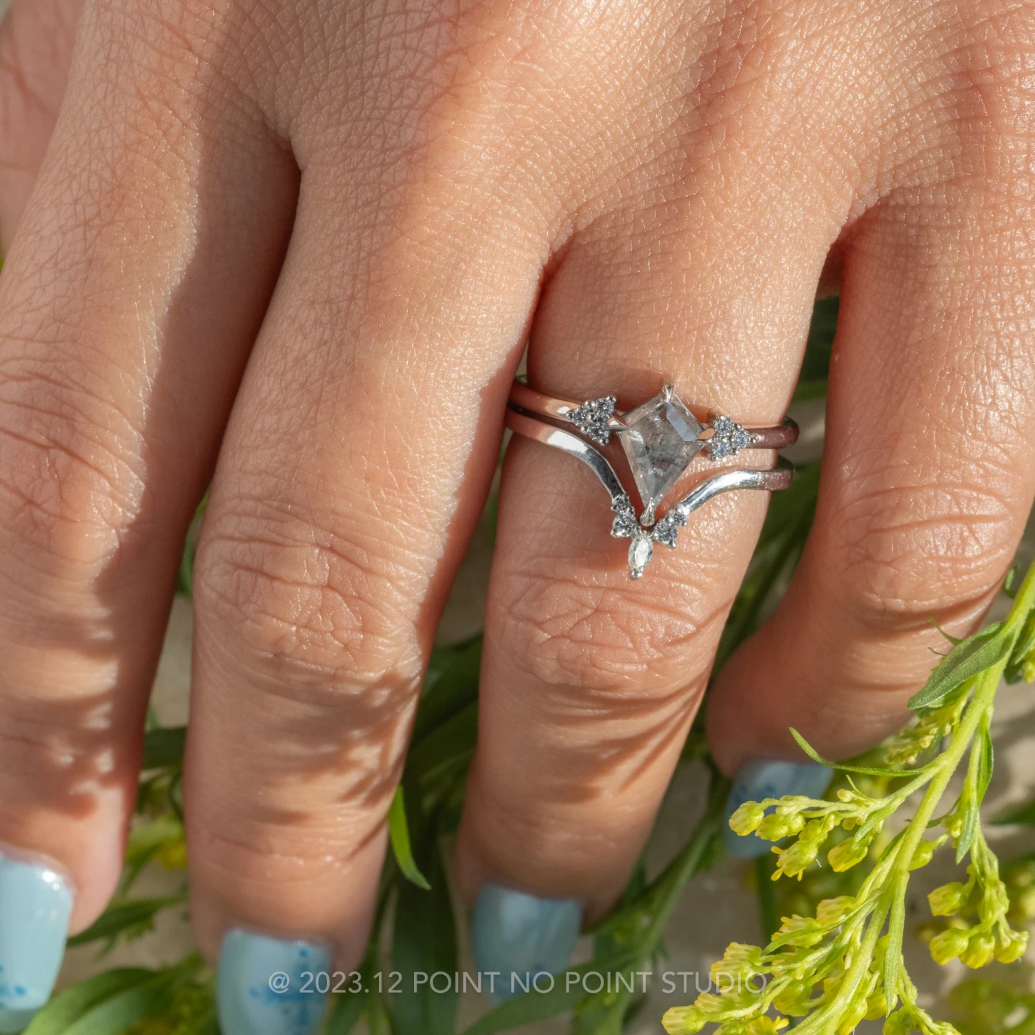 .91 Carat Salt And Pepper Kite Diamond Engagement Ring, Quinn Setting, Platinum - Image 2