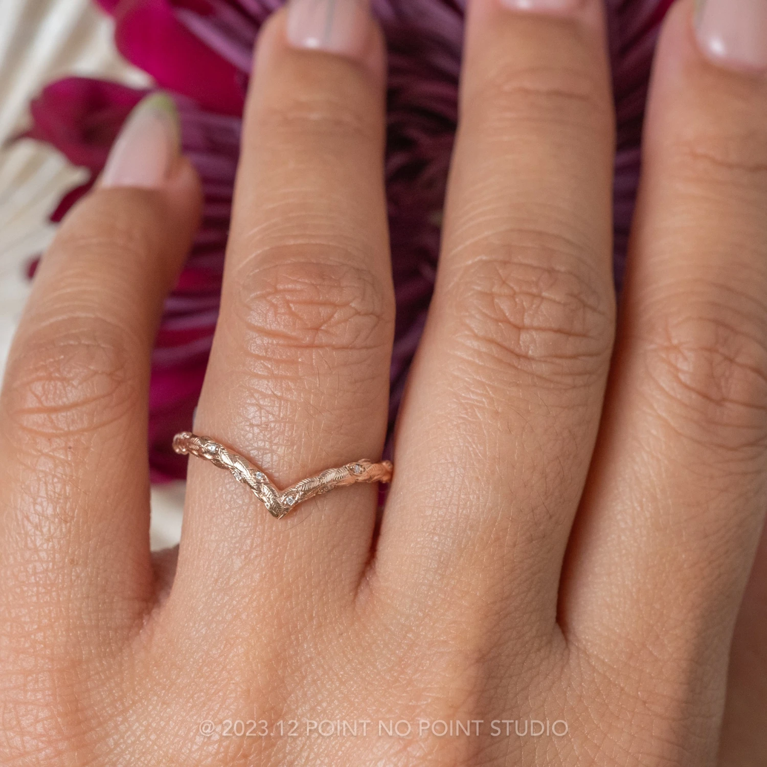 Round Diamond Wedding Band, Pixie Setting, 14k Rose Gold - Image 2