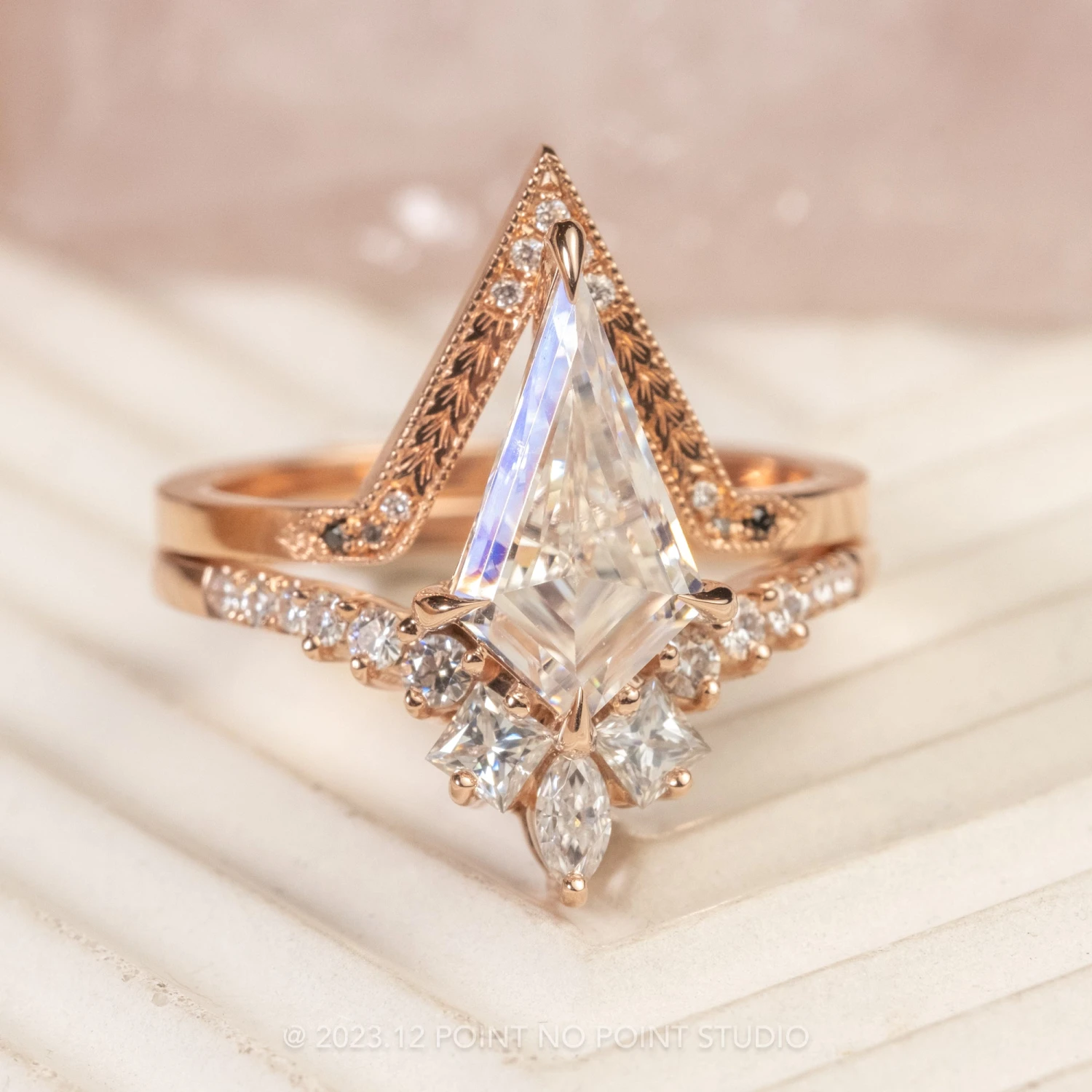 1.92 Carat Kite Moissanite Engagement Ring, Willa Setting, 14K Rose Gold - Image 3