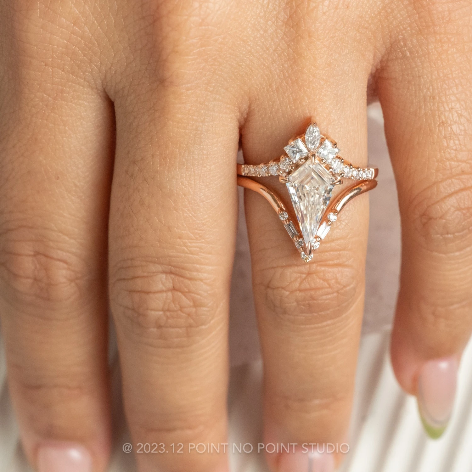 1.92 Carat Kite Moissanite Engagement Ring, Willa Setting, 14K Rose Gold - Image 2