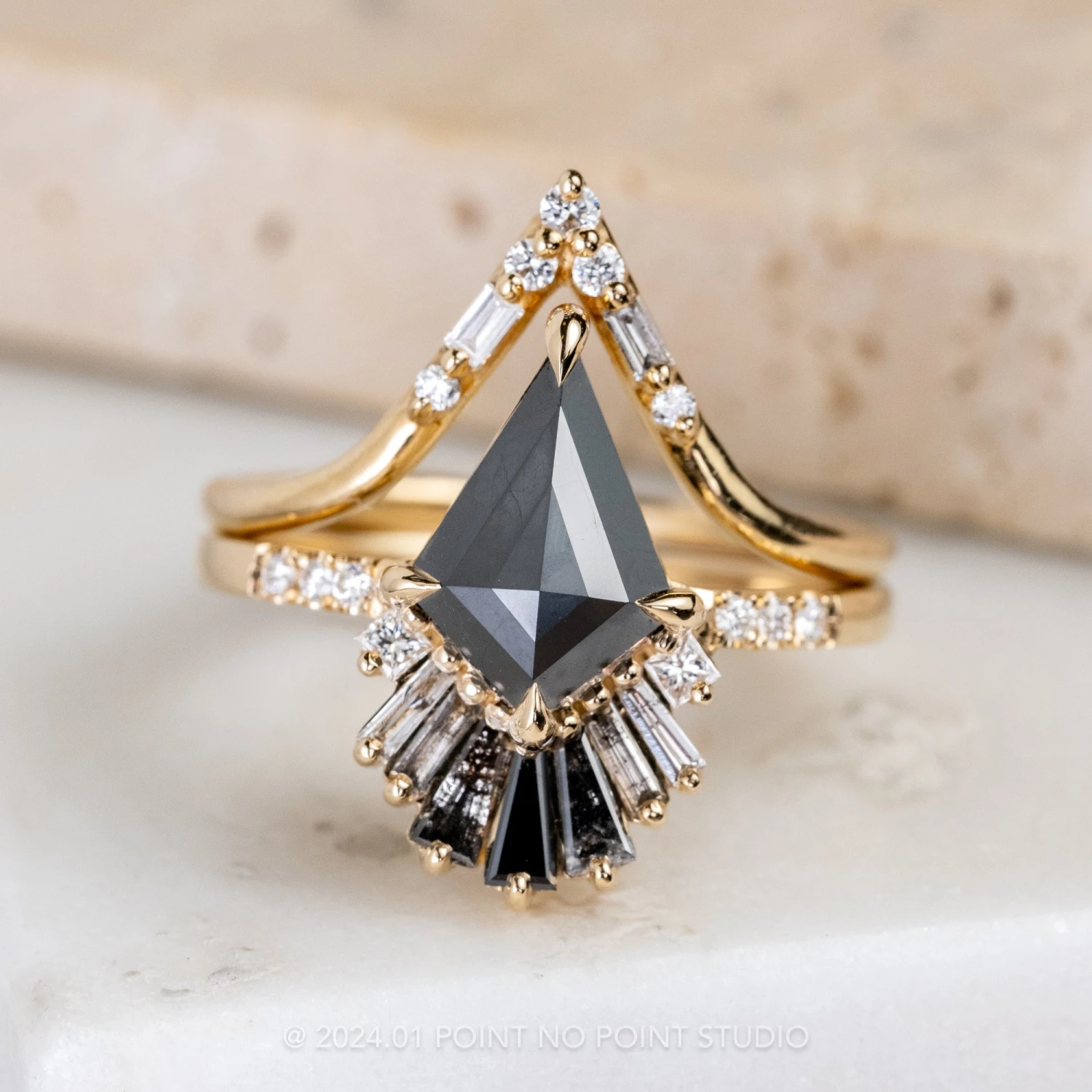 2.23 Carat Black Kite Diamond Engagement Ring, Ombre Wren Setting, 14K Yellow Gold - Image 3