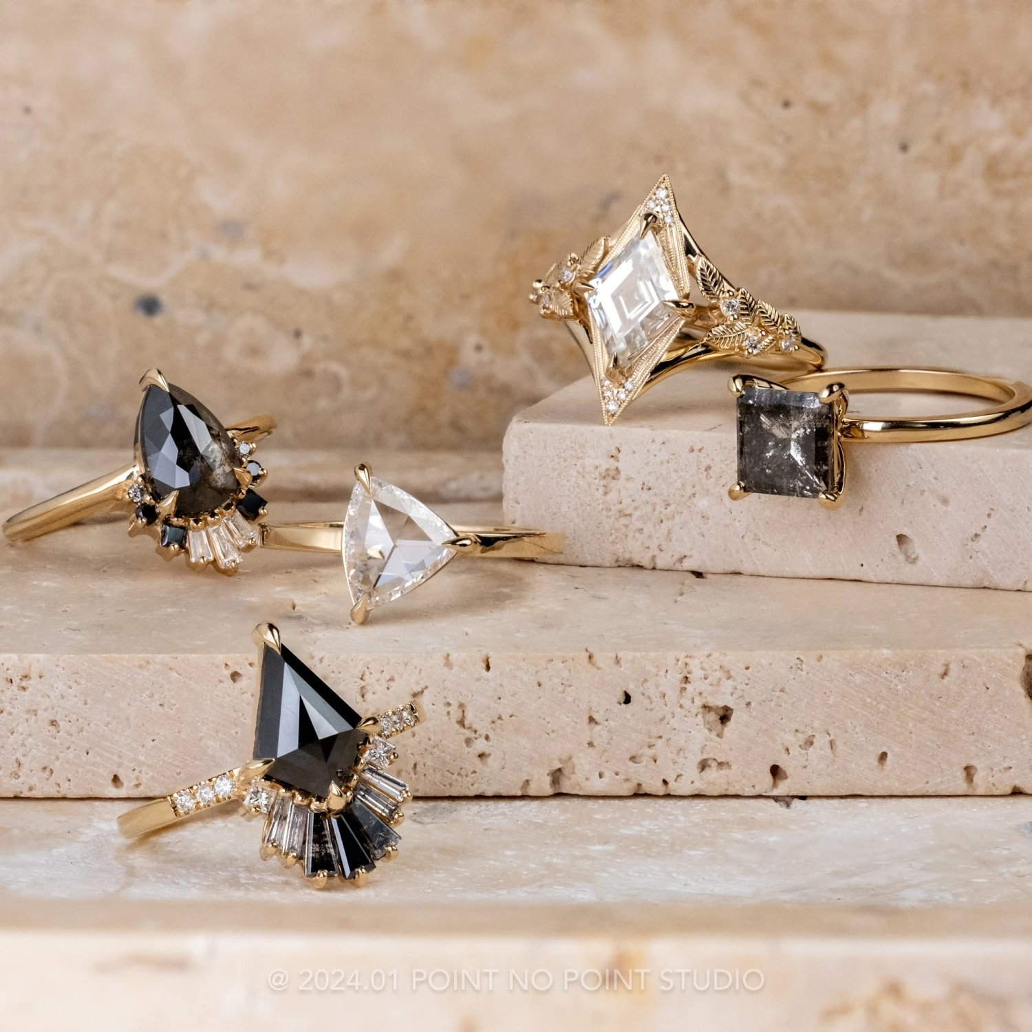 1.91 Carat Black Speckled Princess Cut Diamond Engagement Ring, Tulip Basket Jane Setting, 14k Yellow Gold - Image 5