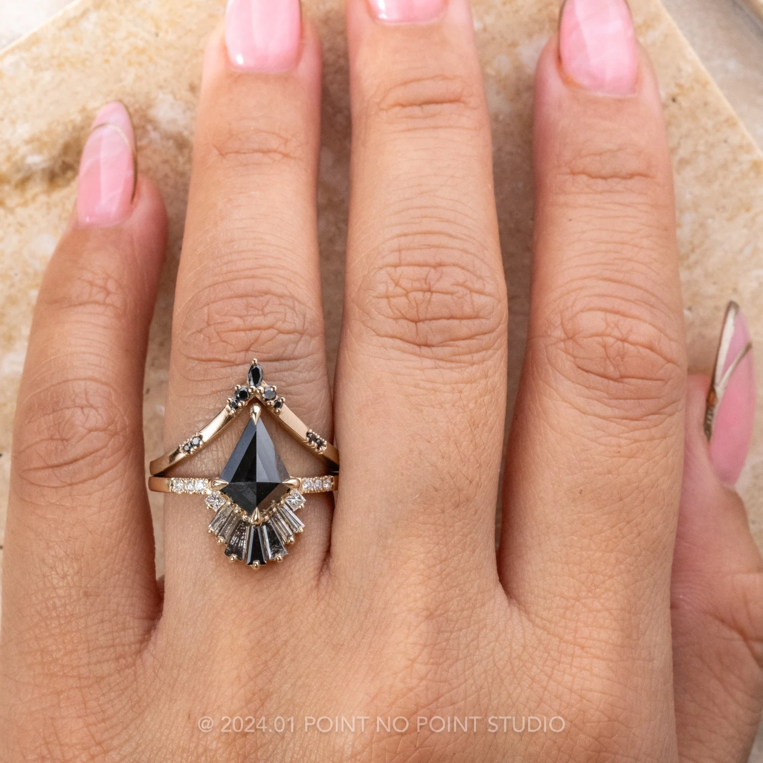 2.23 Carat Black Kite Diamond Engagement Ring, Ombre Wren Setting, 14K Yellow Gold - Image 2