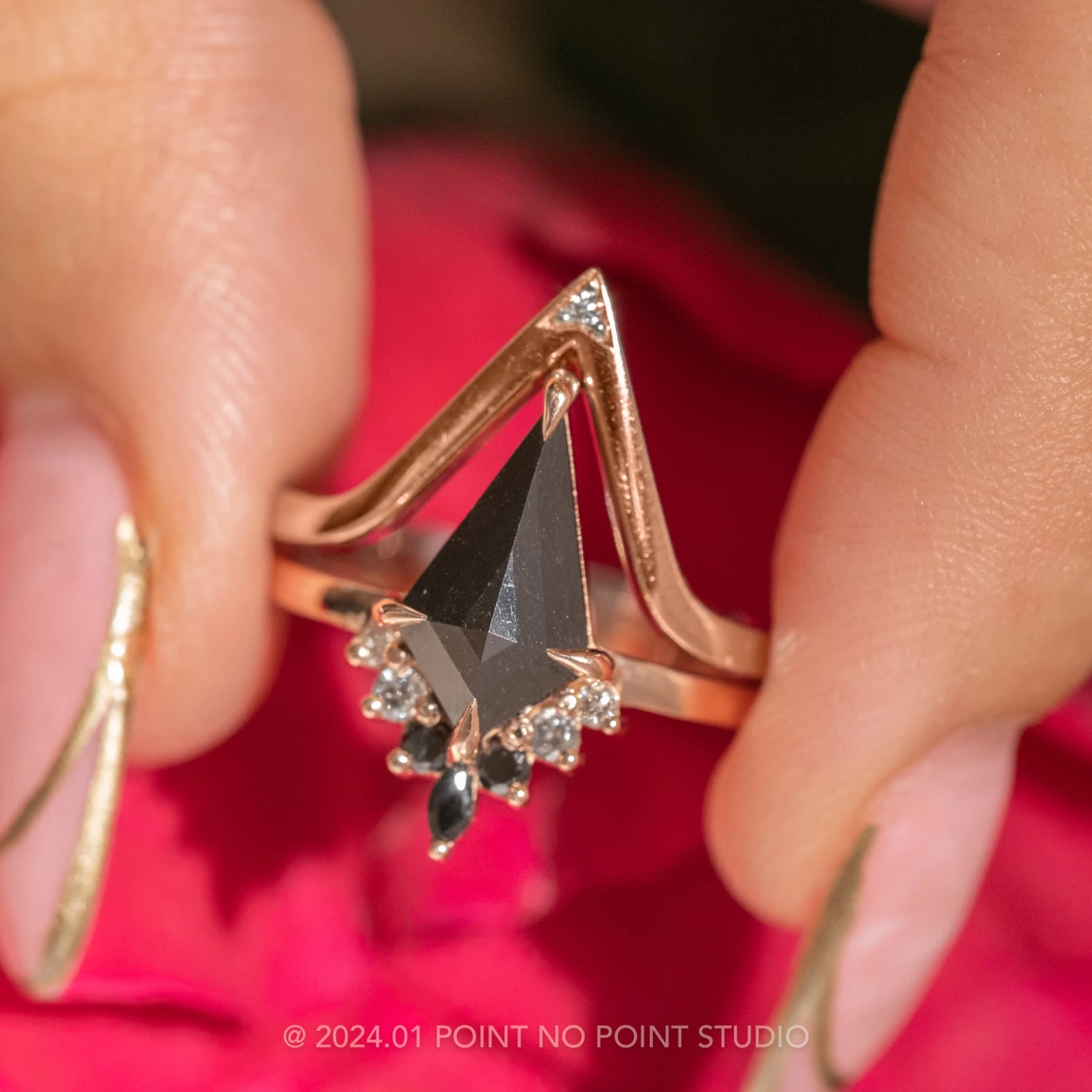 1.33 Carat Black Kite Diamond Engagement Ring, Ombre Ava Setting, 14K Rose Gold - Image 3